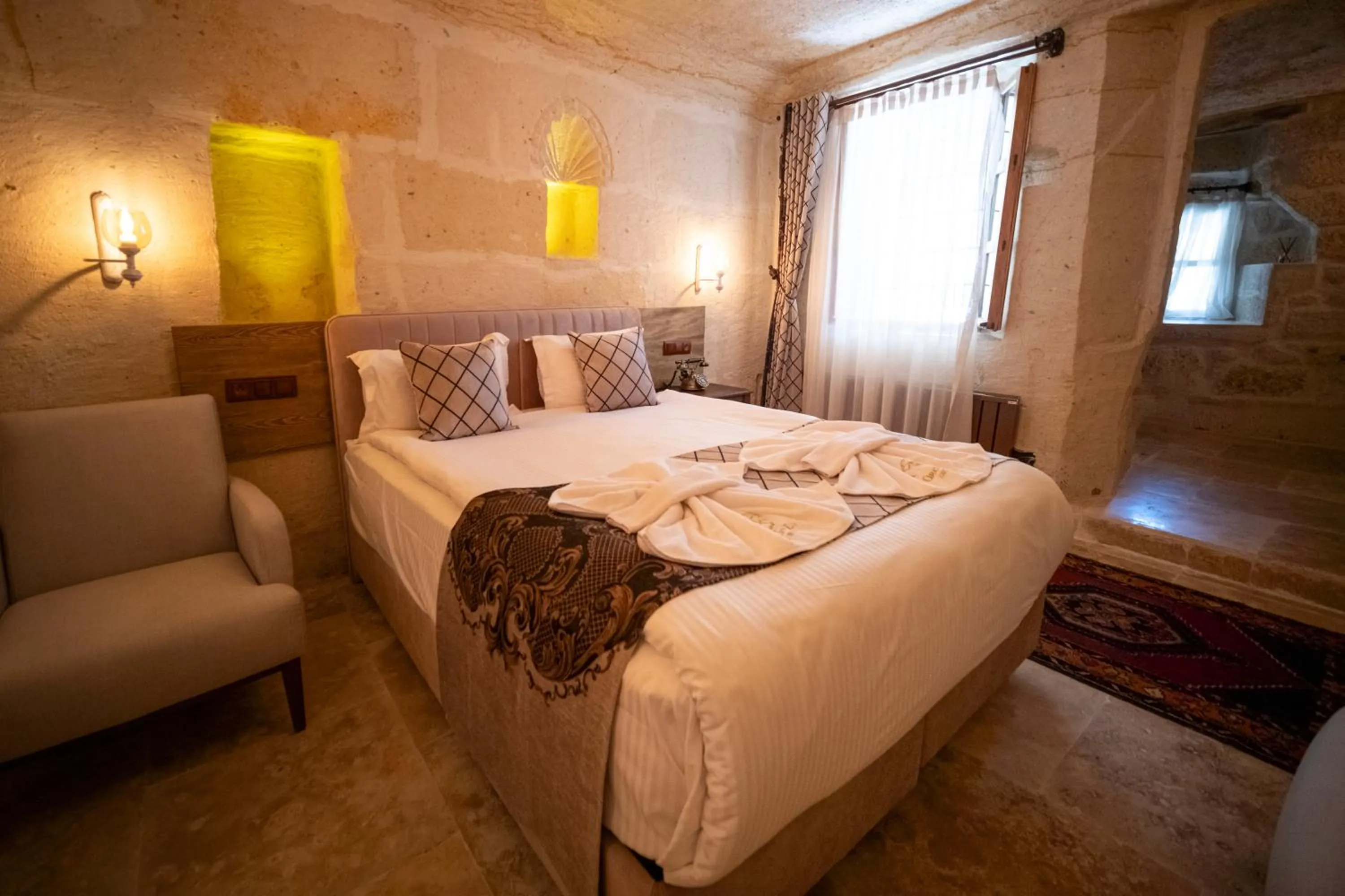 Bed in Urgup Evi Cave Hotel