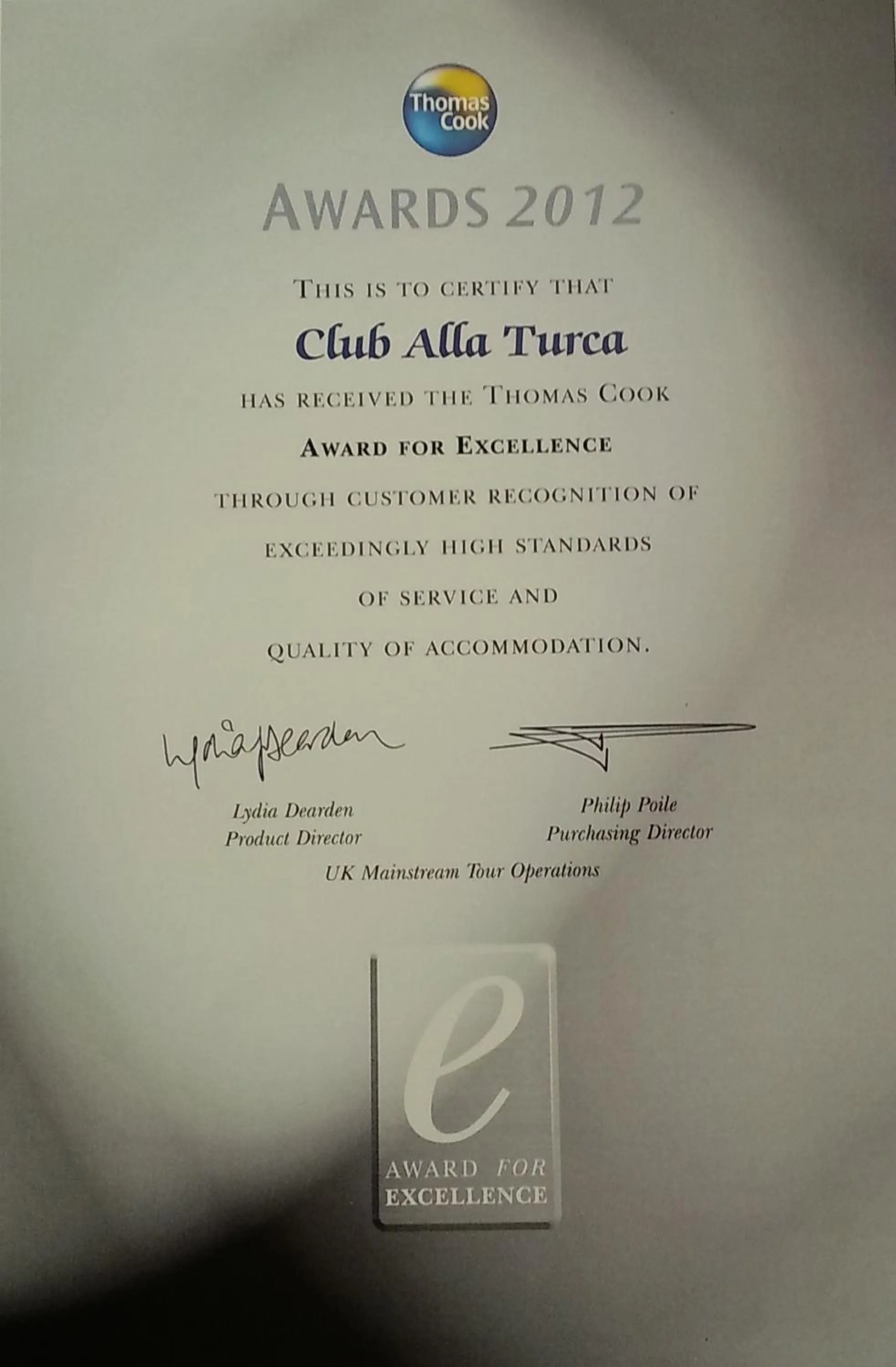 Certificate/Award in Club Alla Turca