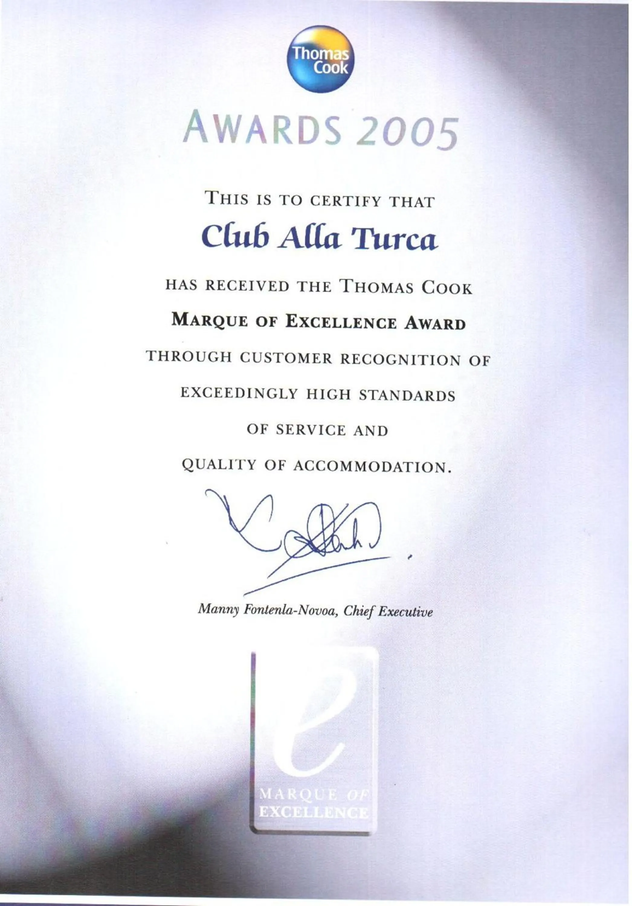 Certificate/Award in Club Alla Turca