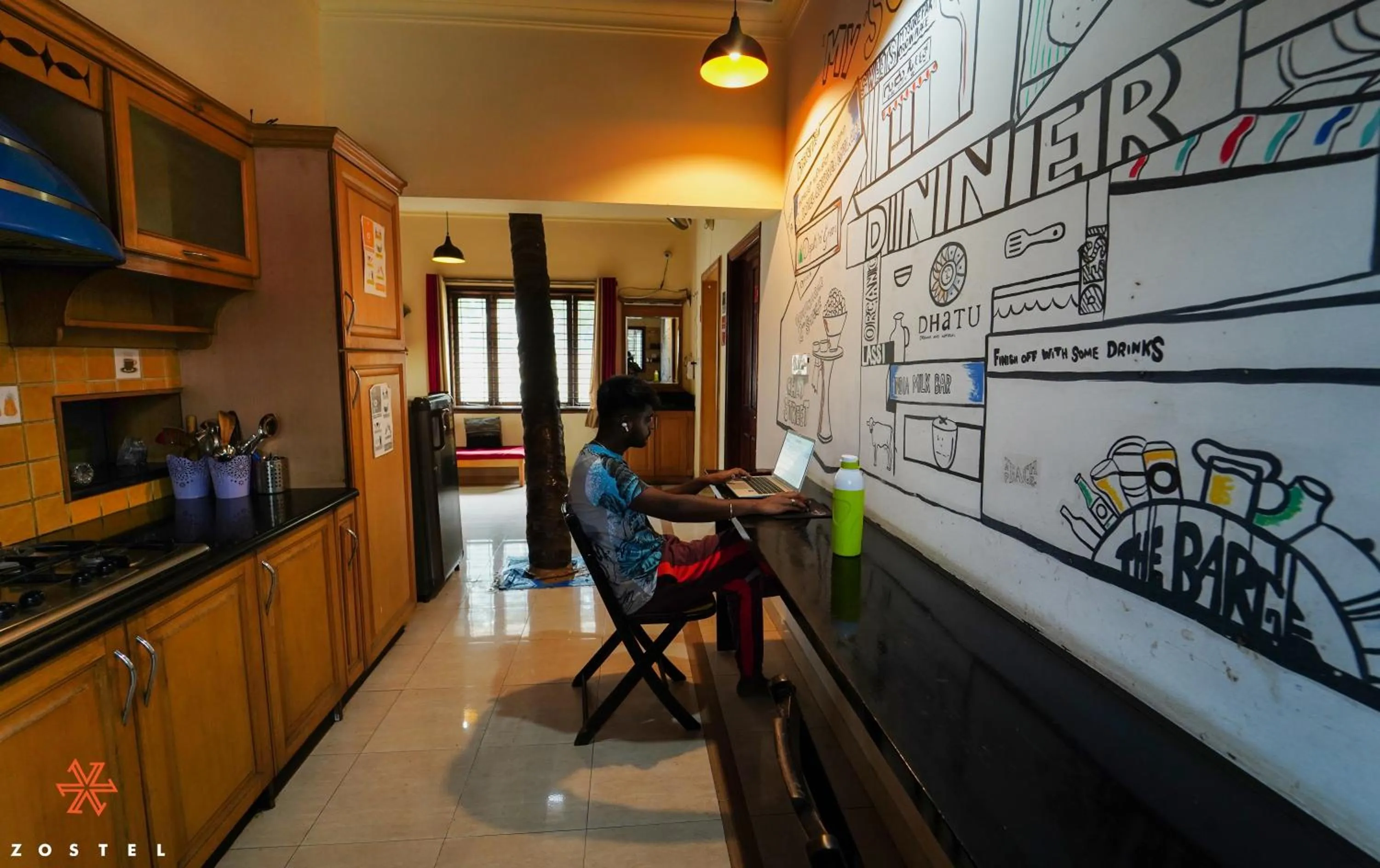 kitchen in Zostel Mysore