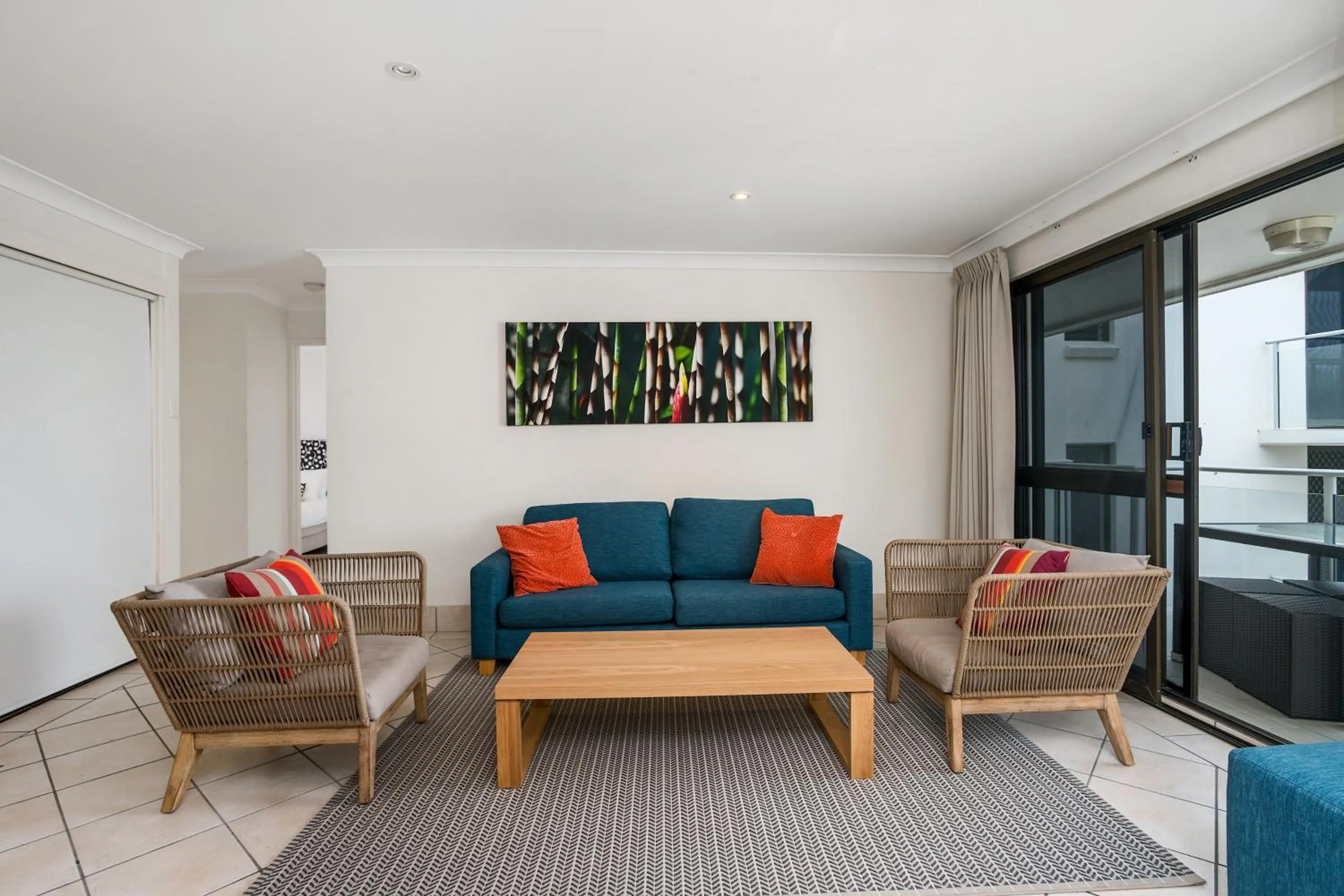 Living room in Bayview Beachfront Apartments, in town right on the beach