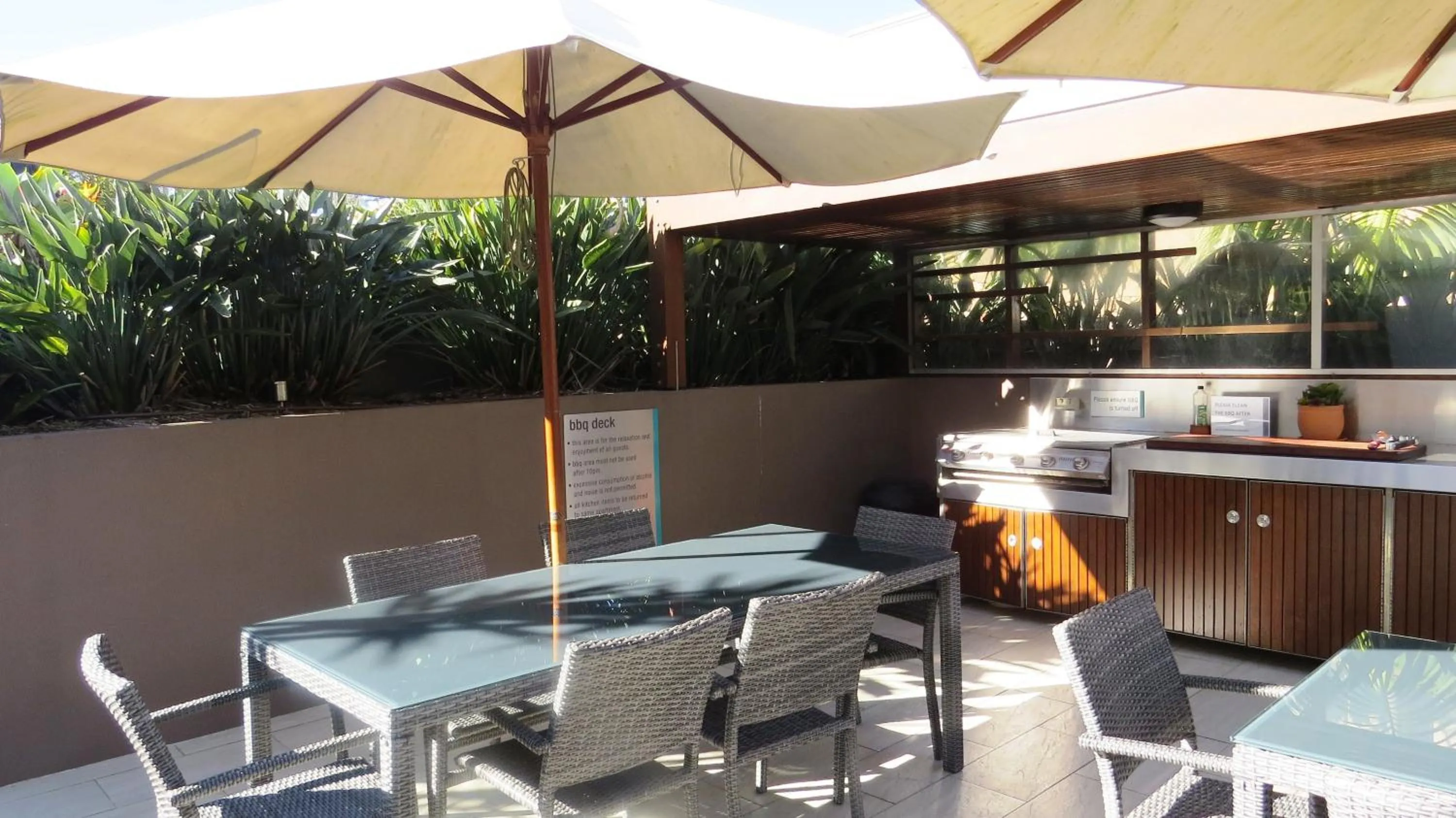 BBQ facilities in Bayview Beachfront Apartments, in town right on the beach