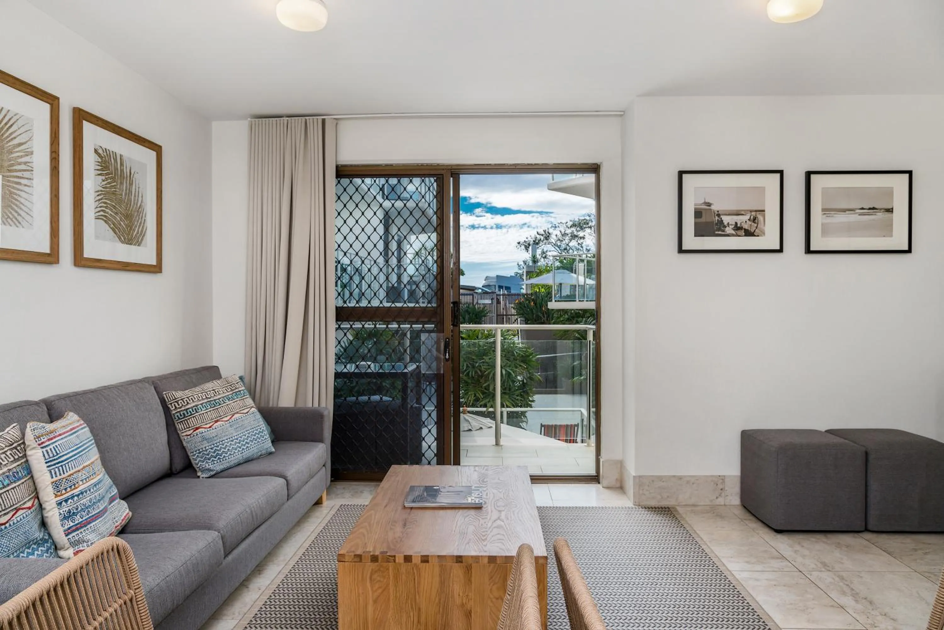 Living room in Bayview Beachfront Apartments, in town right on the beach