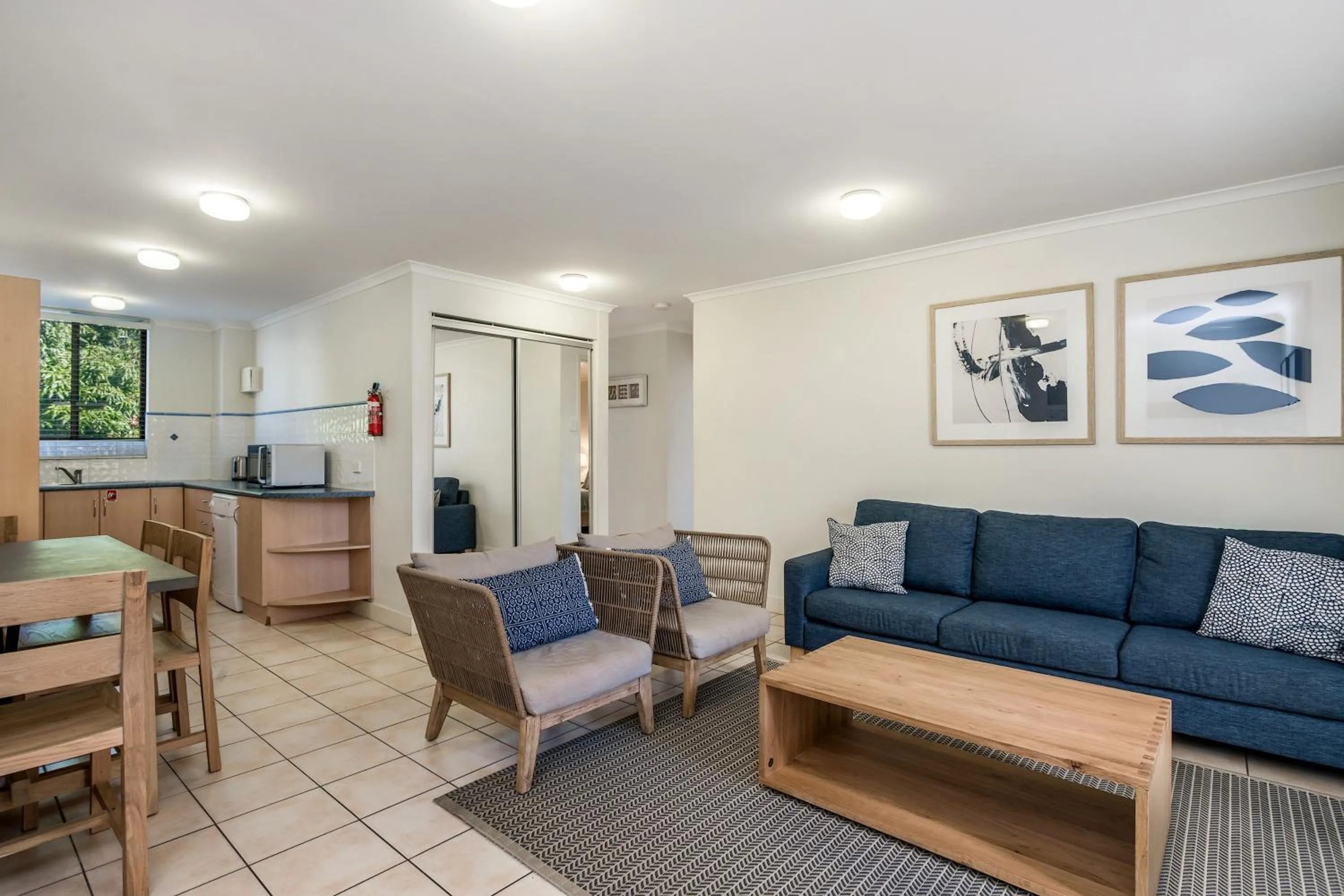 Living room in Bayview Beachfront Apartments, in town right on the beach