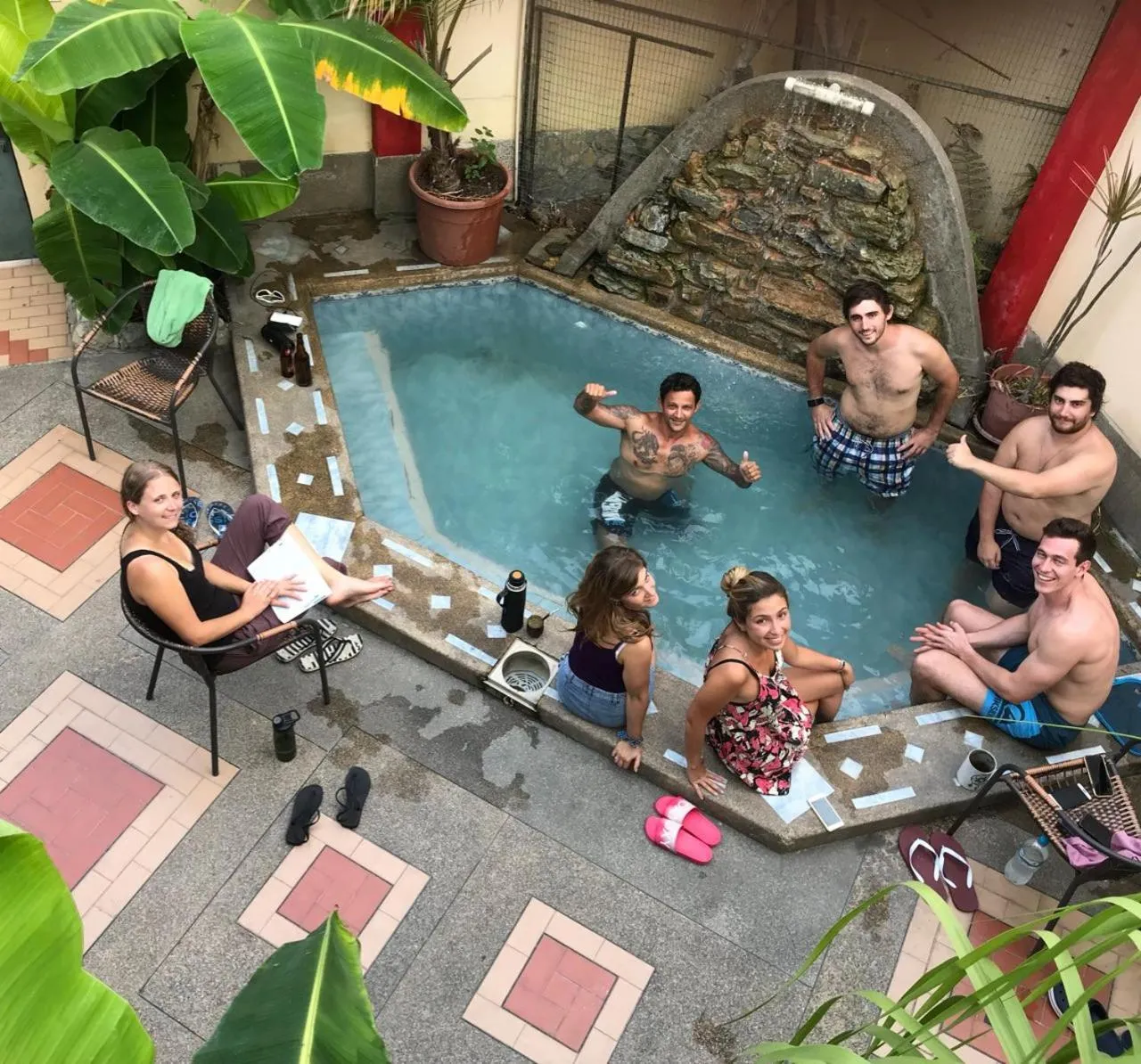 Pool view in Dreamkapture Hostel close to the airport and bus terminal
