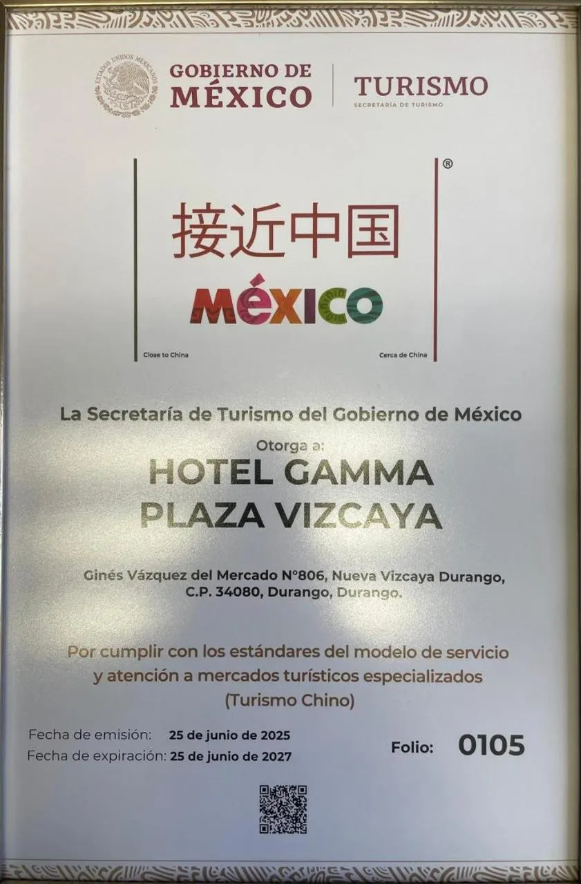 Certificate/Award in Gamma Durango Plaza Vizcaya