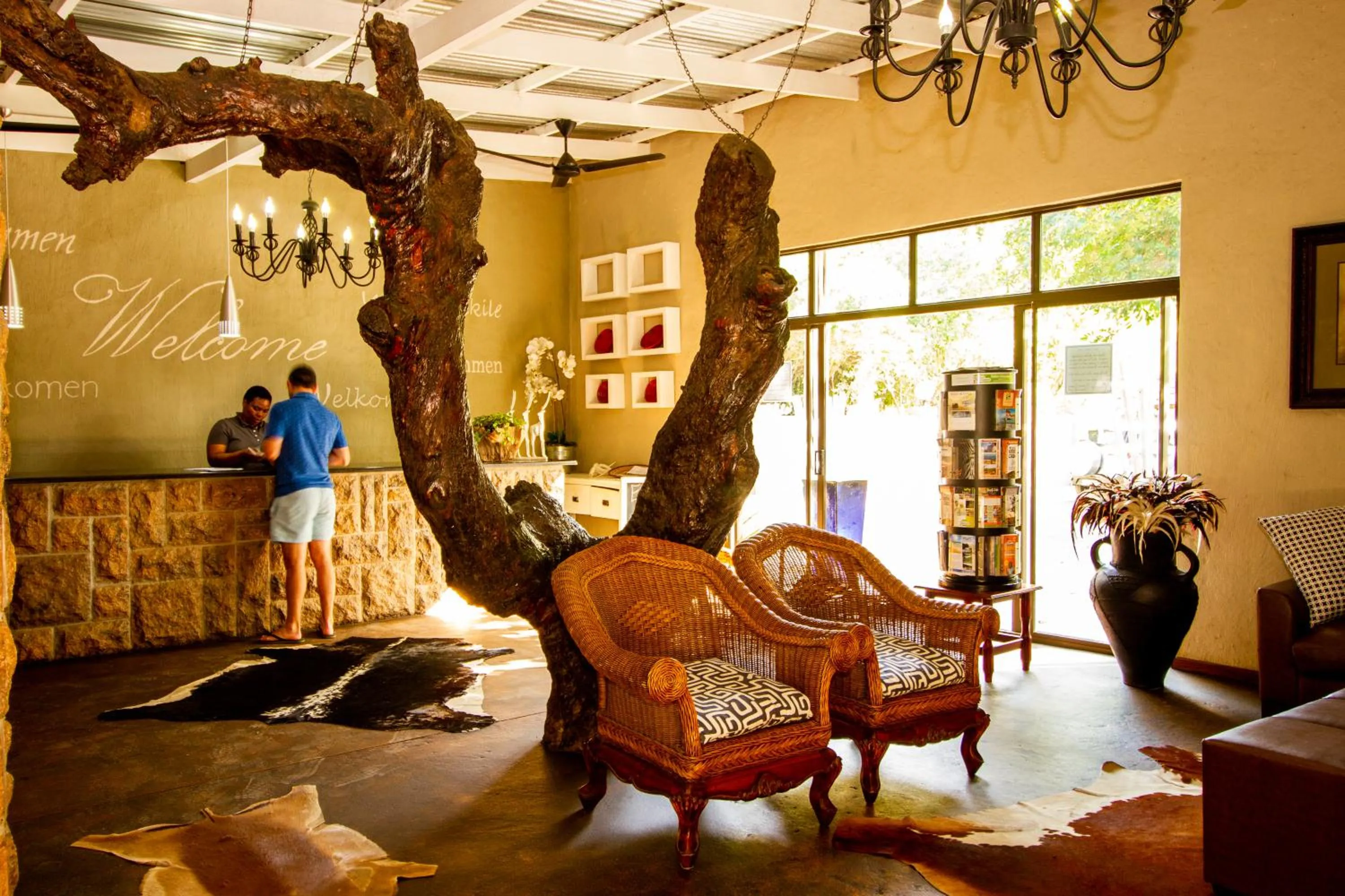 Lobby or reception in Emdoneni Lodge with Zululand Cat Conservation Project