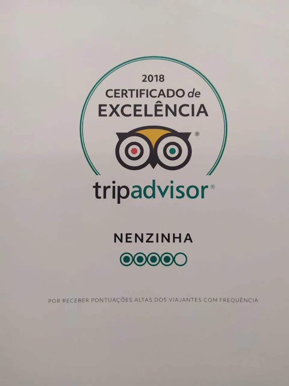 Certificate/Award in Pousada Nenzinha