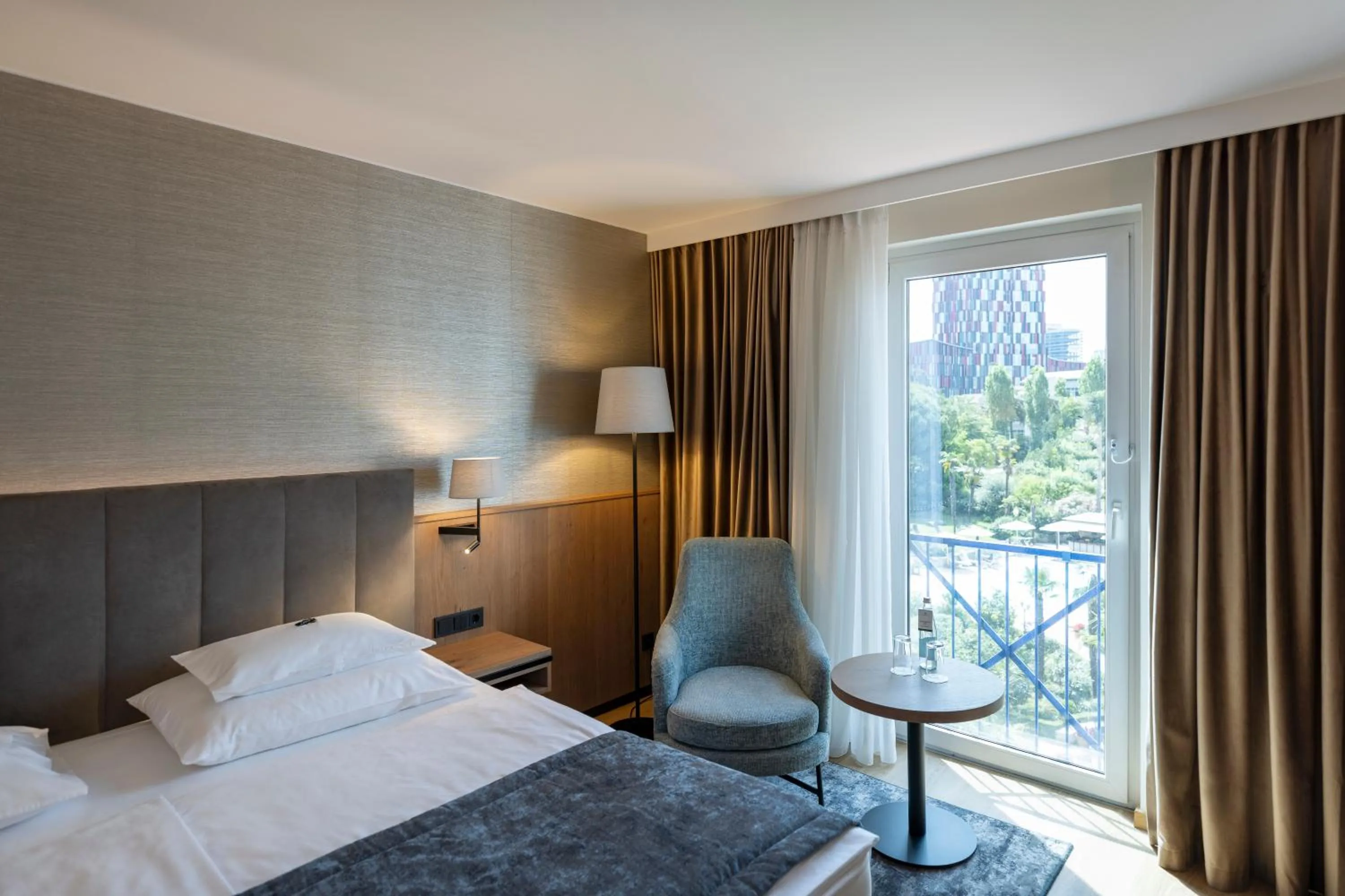 View (from property/room), Bed in Rogner Hotel Tirana