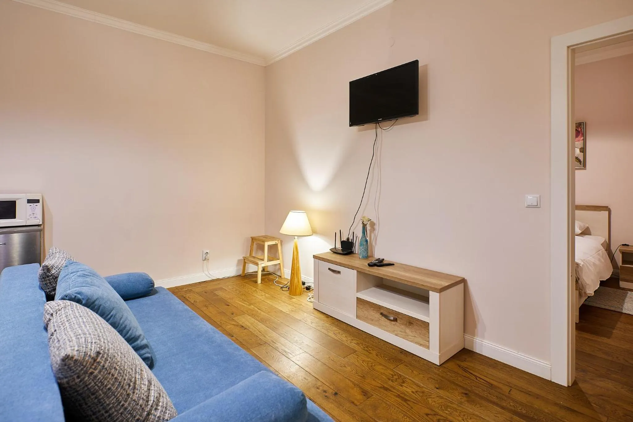 Seating area, Bed in Stabu Sēta Apartments