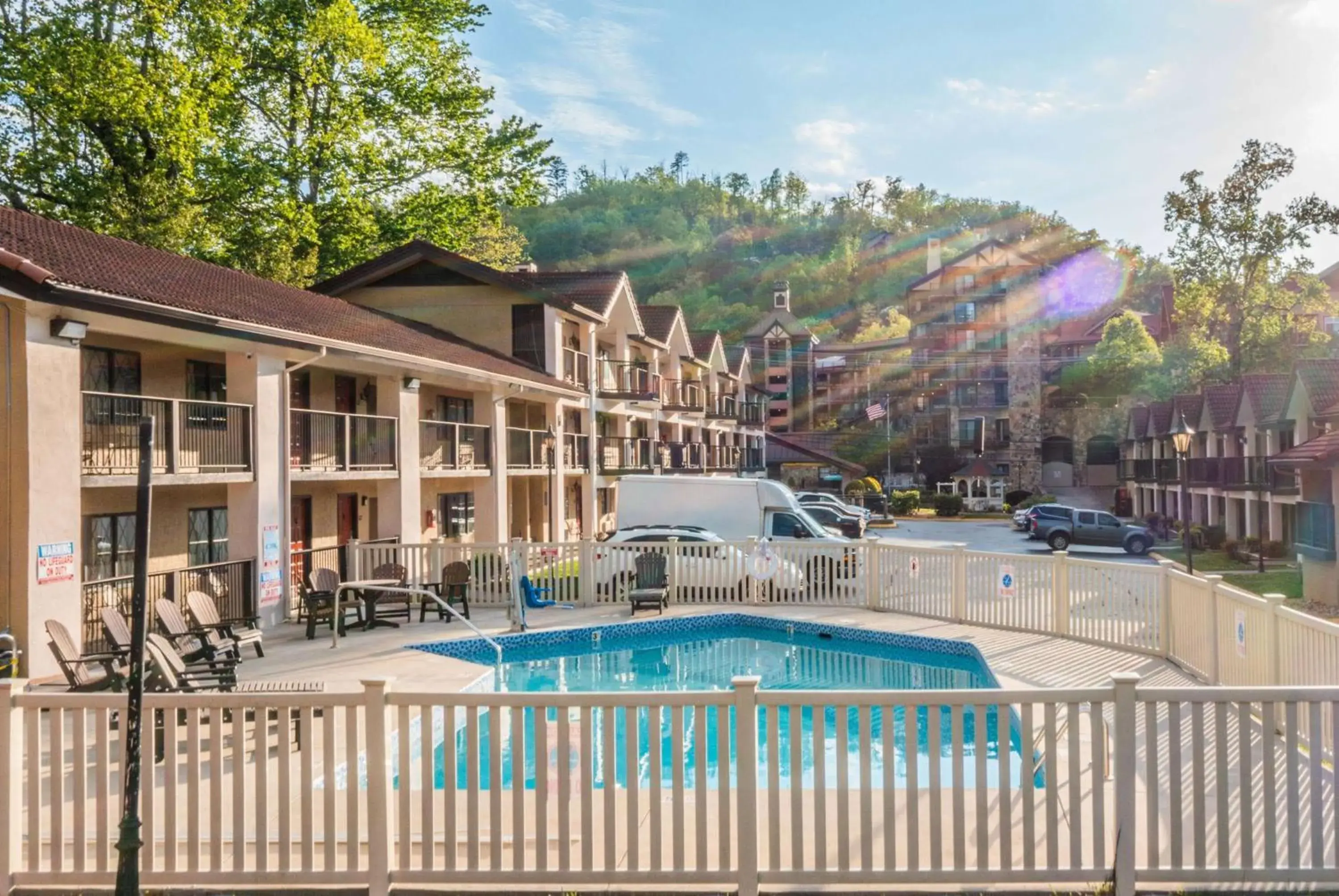 Pool view in Super 8 by Wyndham Downtown Gatlinburg at Convention Center Pool view in Super 8 by Wyndham Downtown Gatlinburg at Convention Center