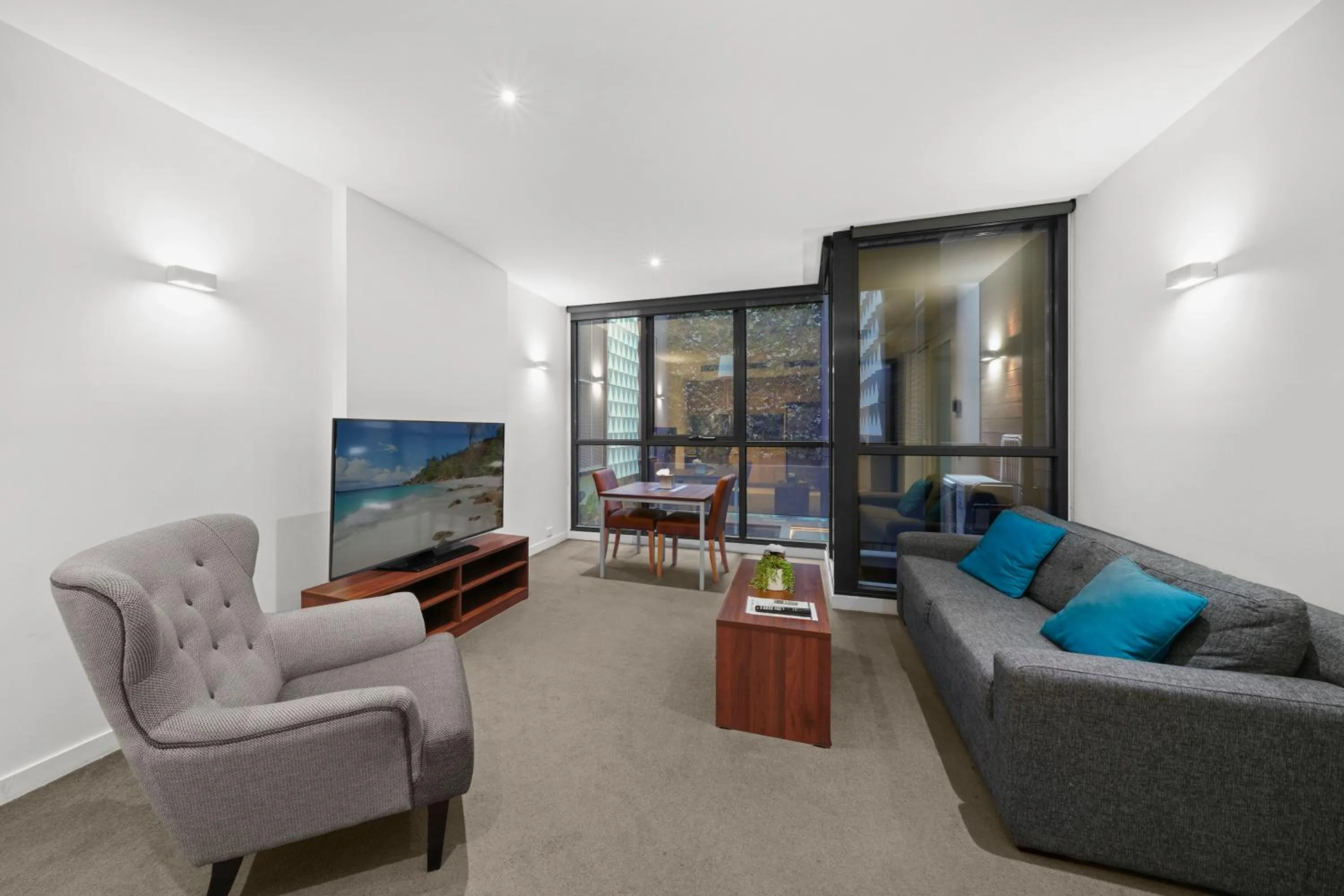 Seating area in Flinders Street Apartments