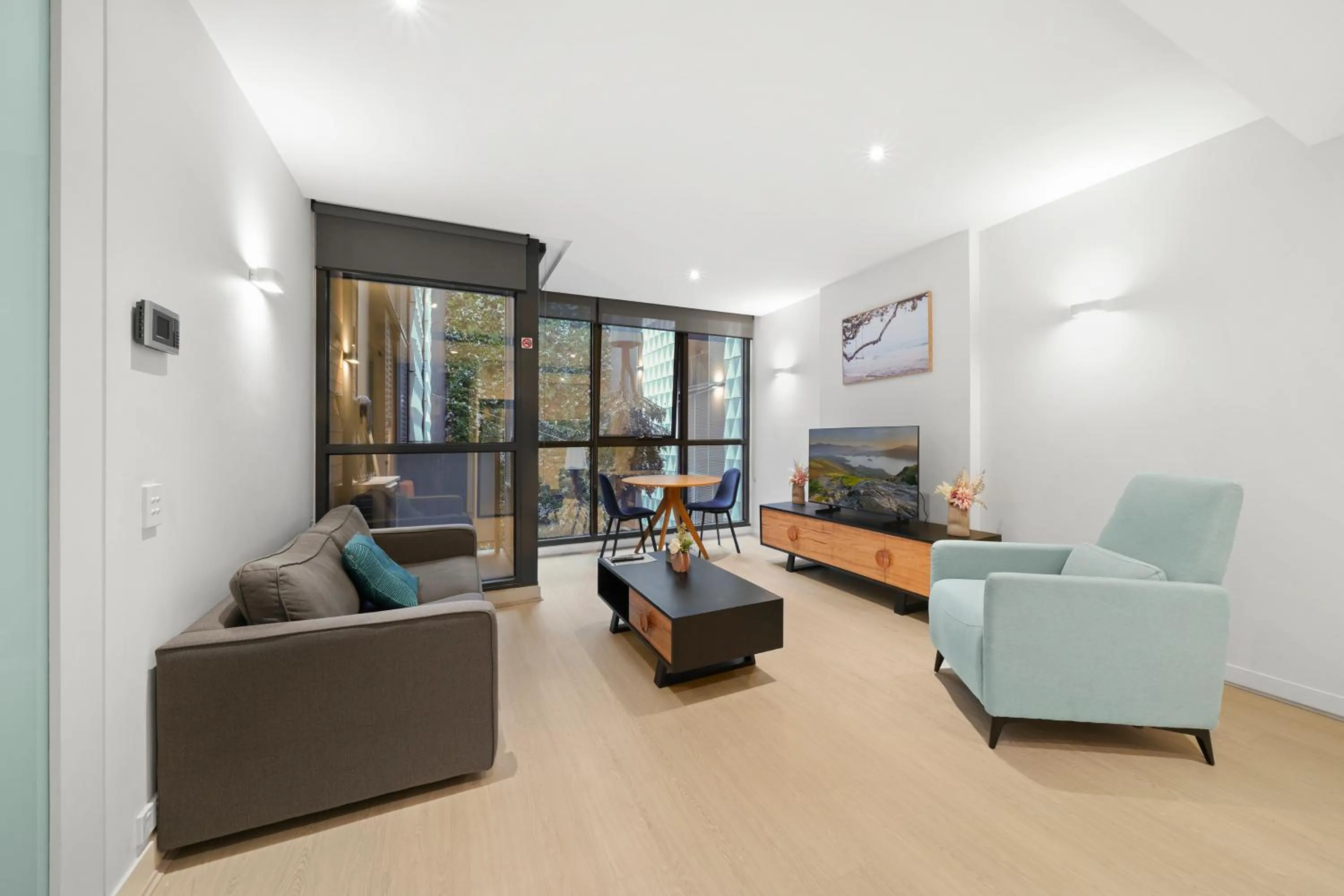 Seating area in Flinders Street Apartments