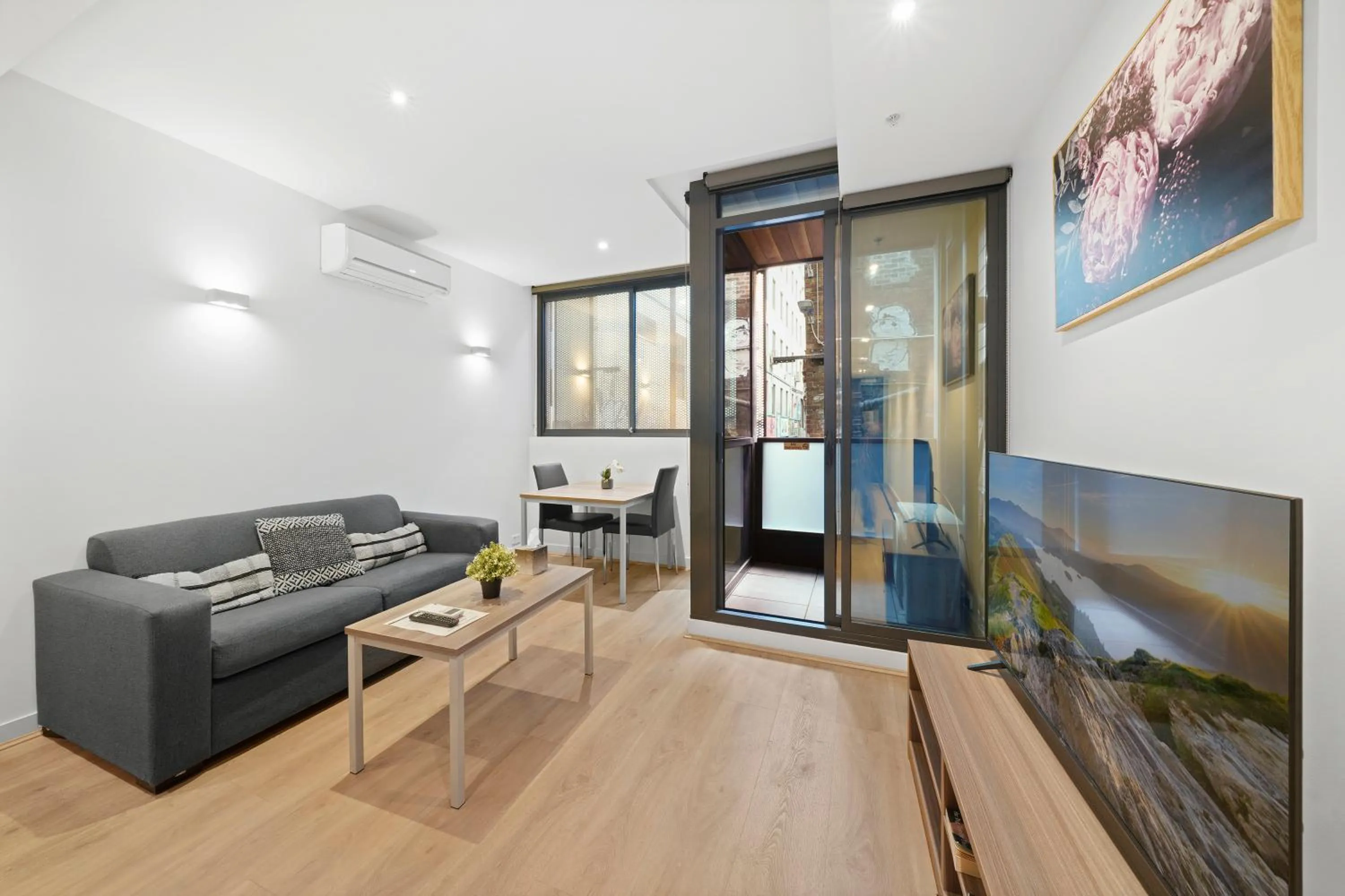 Living room in Flinders Street Apartments