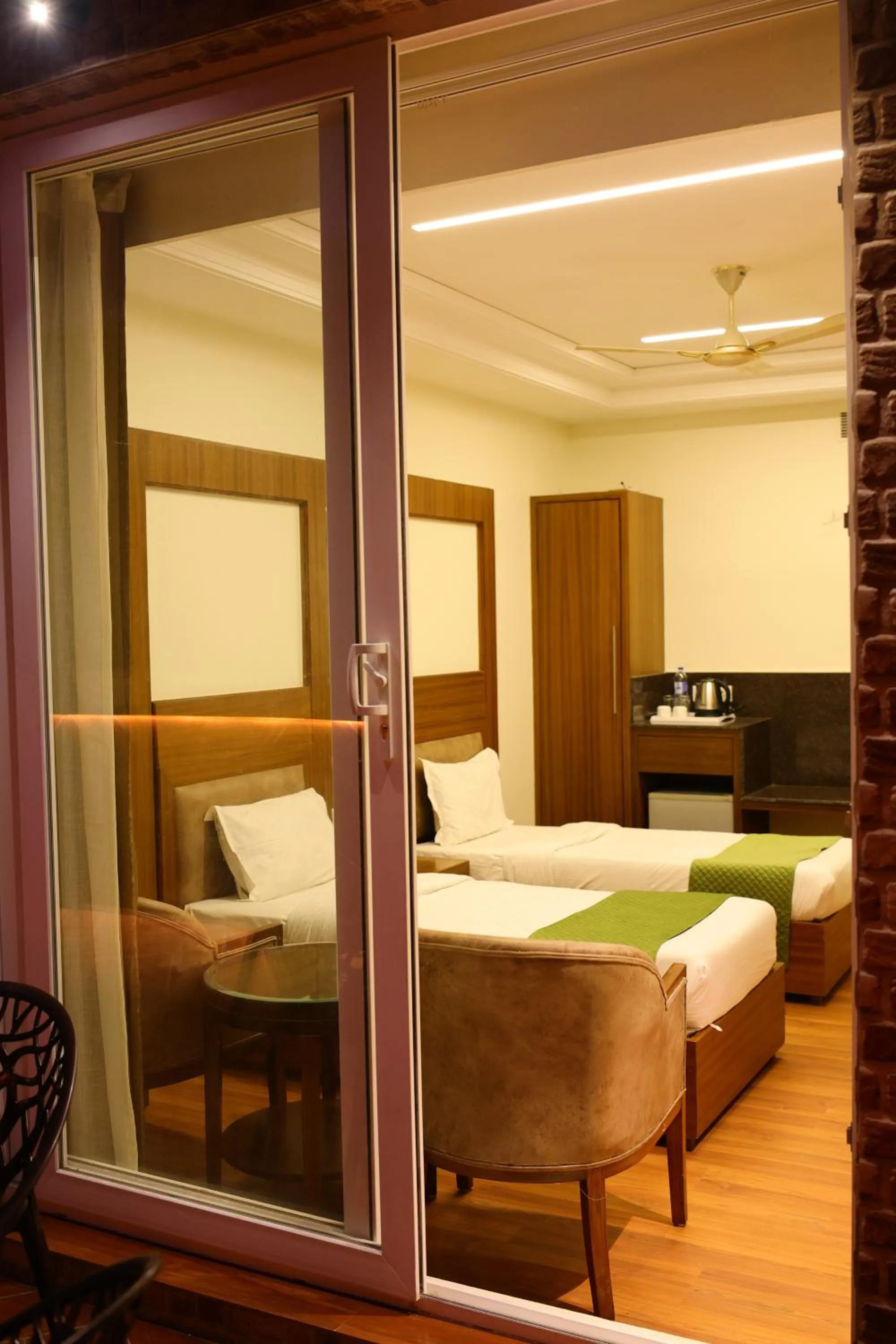 View (from property/room), Bed in Karon Hotels - Lajpat Nagar
