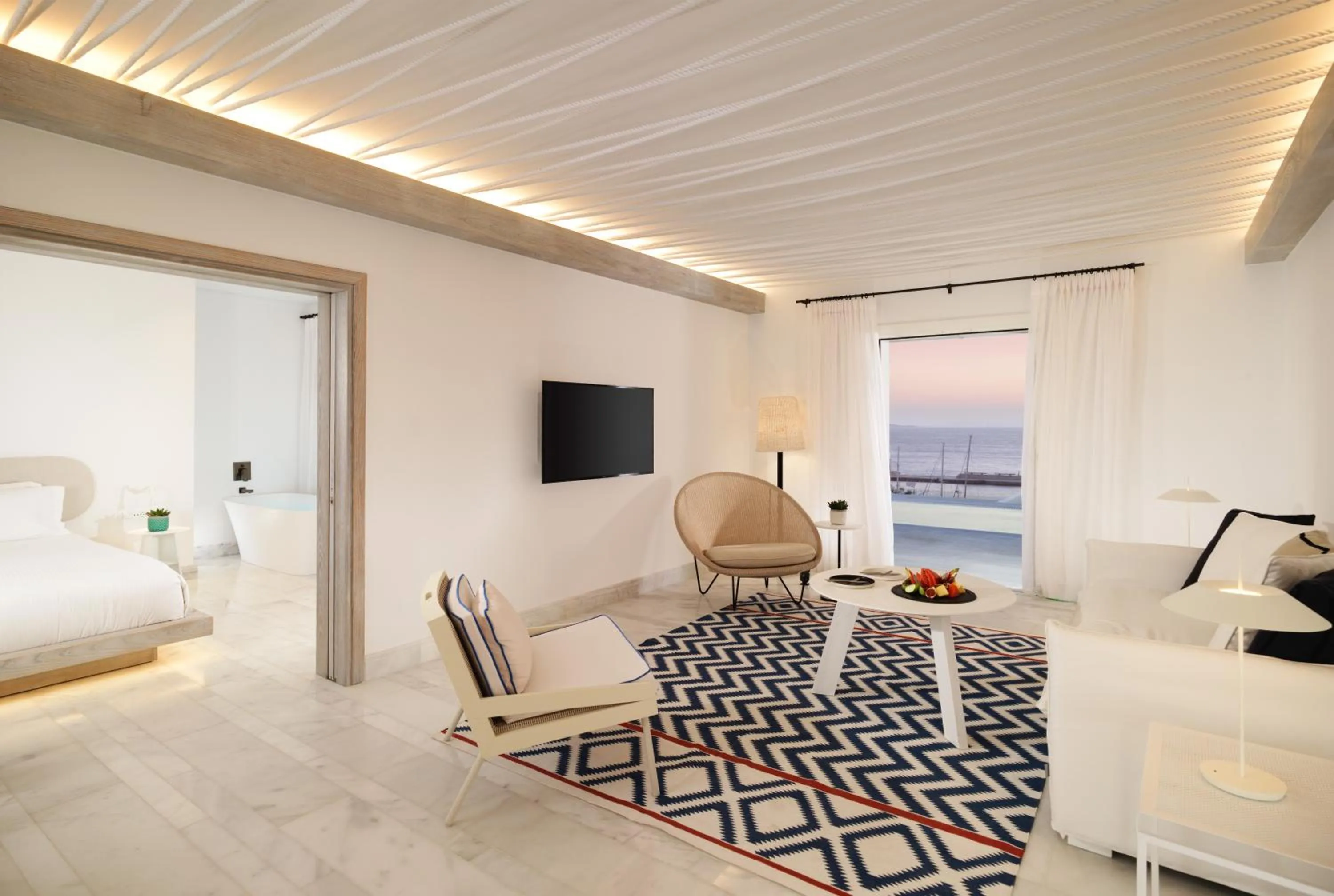 Bed in Mykonos Riviera Hotel & Spa, a member of Small Luxury Hotels of the World