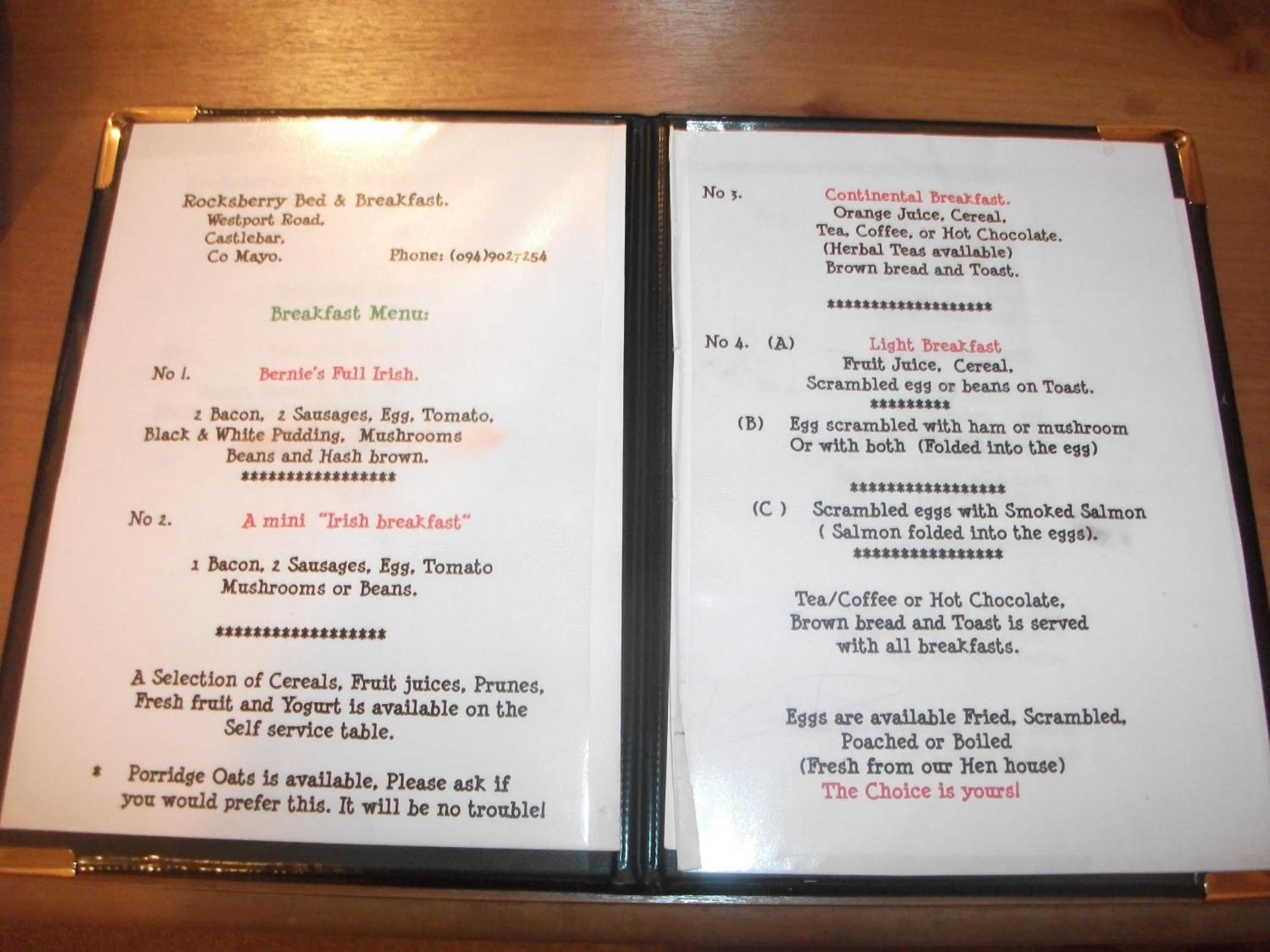 English/Irish breakfast in Rocksberry Bed & Breakfast