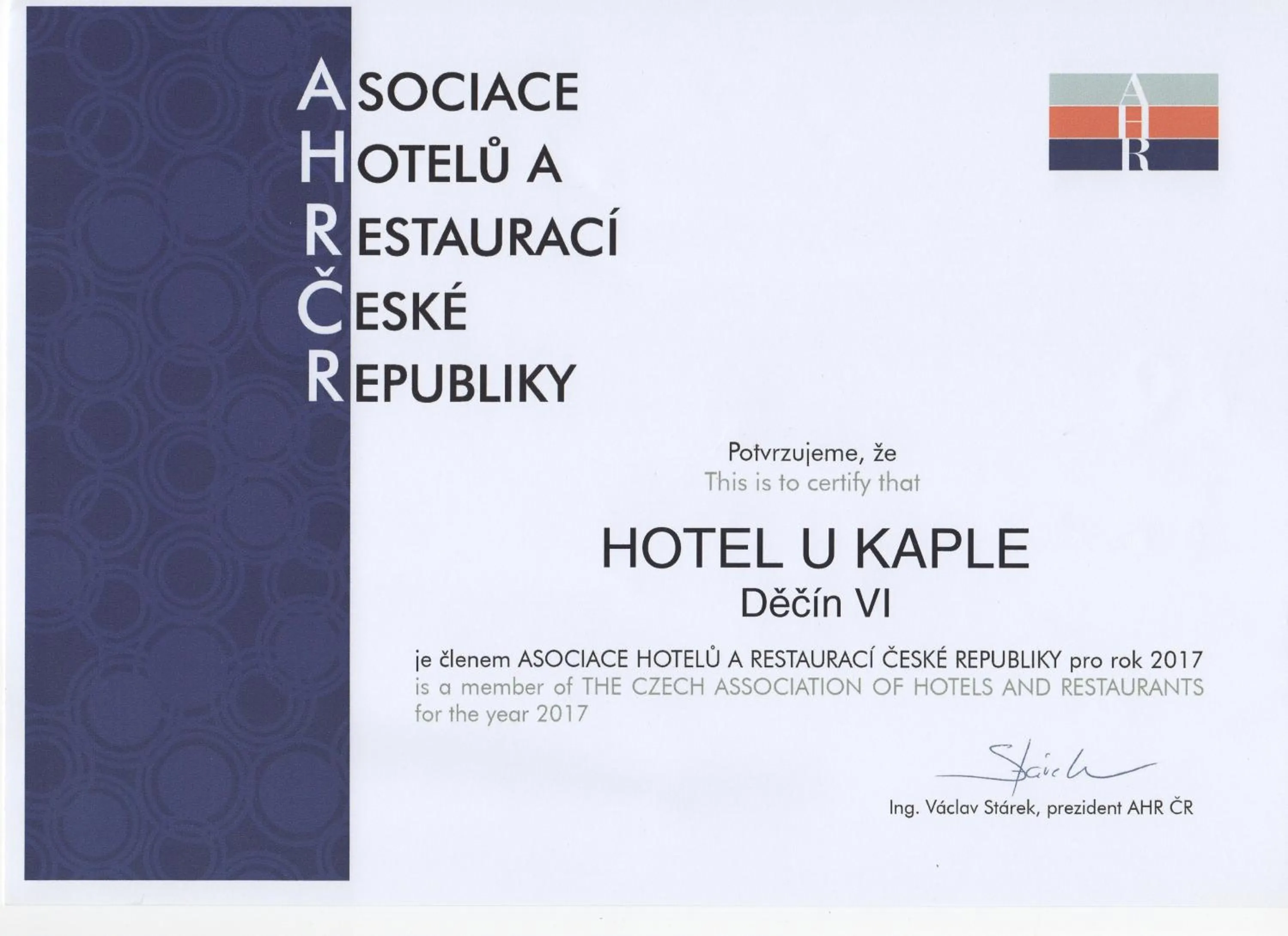 Logo/Certificate/Sign in Hotel U Kaple