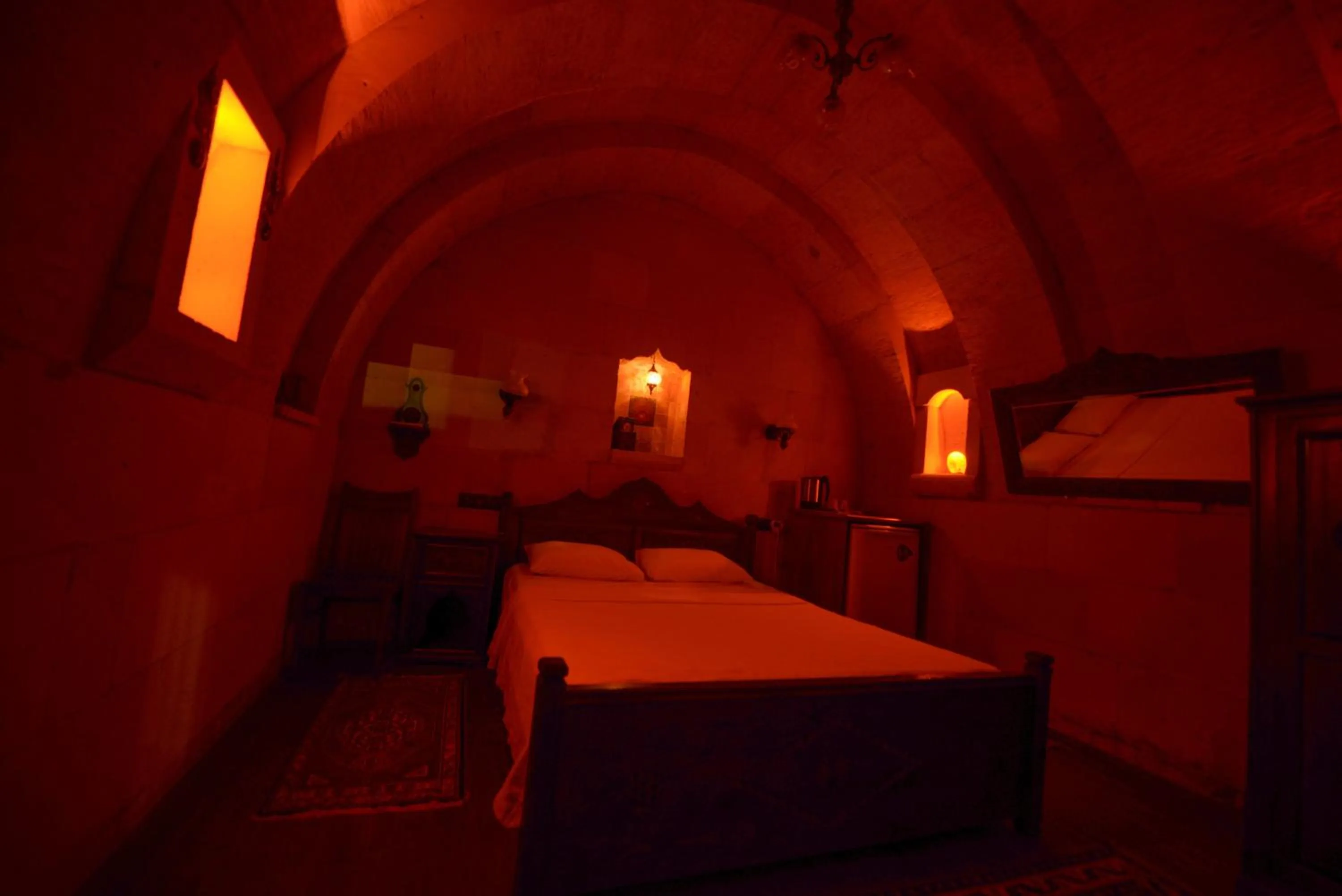 Bed in Vineyard Cave Hotel