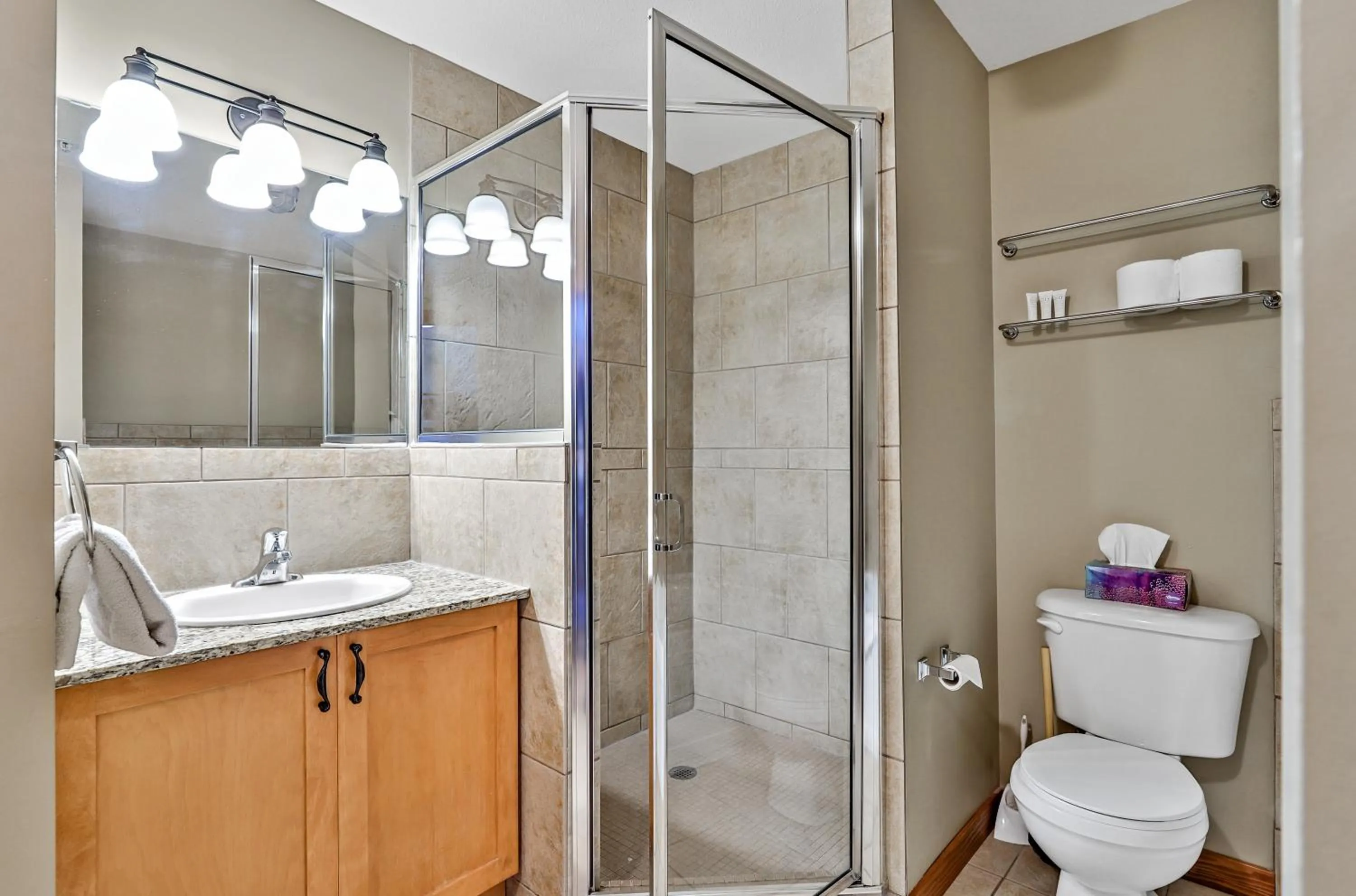 Shower in Inviting Rocky Mountain HOT TUB in Top Rated Condo managed by Little Sister Getaways