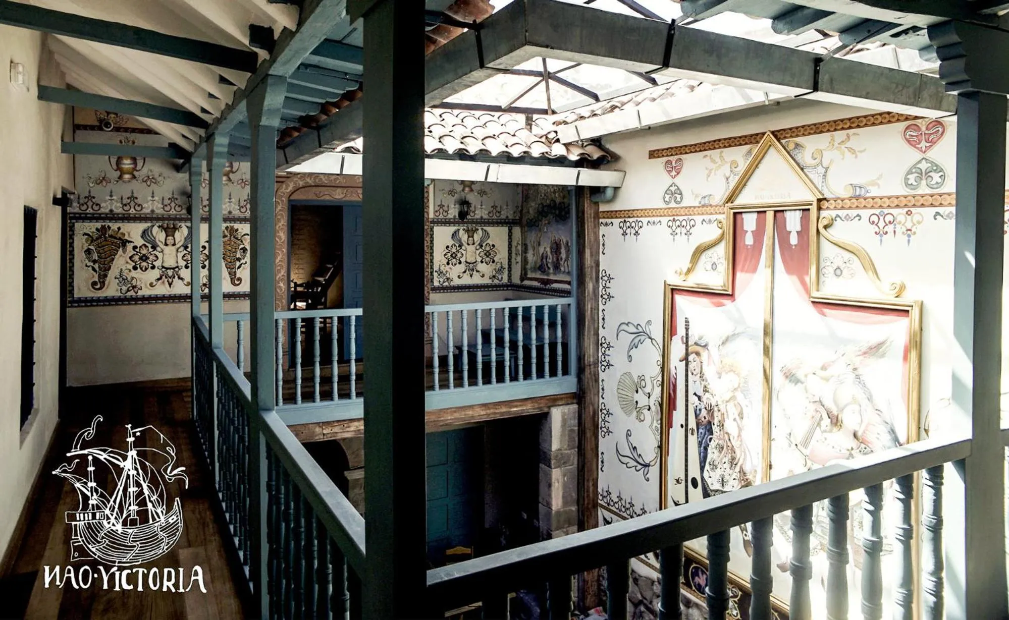 Inner courtyard view in Nao Victoria Hostel