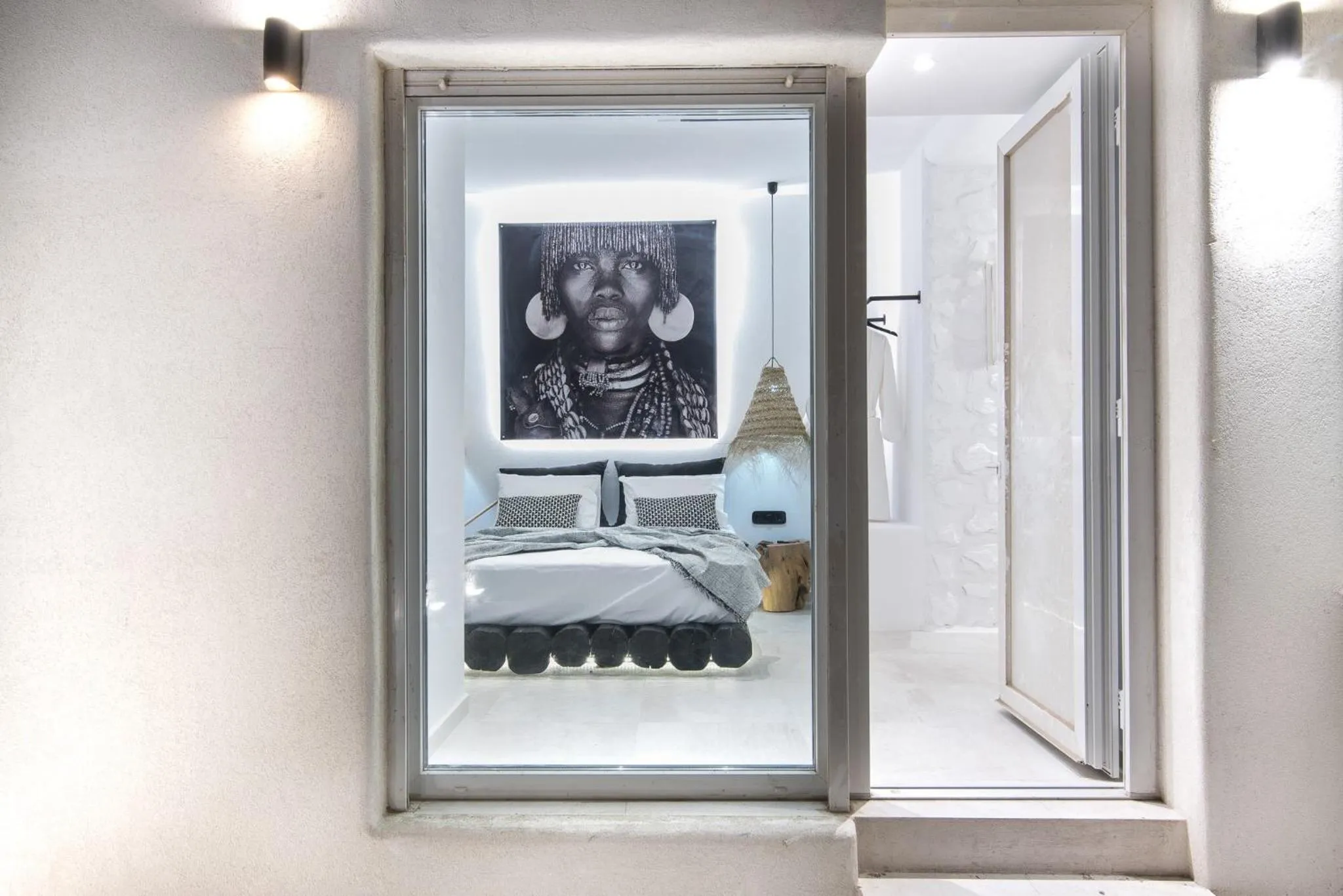 Bed in Portara Seaside Luxury Suites