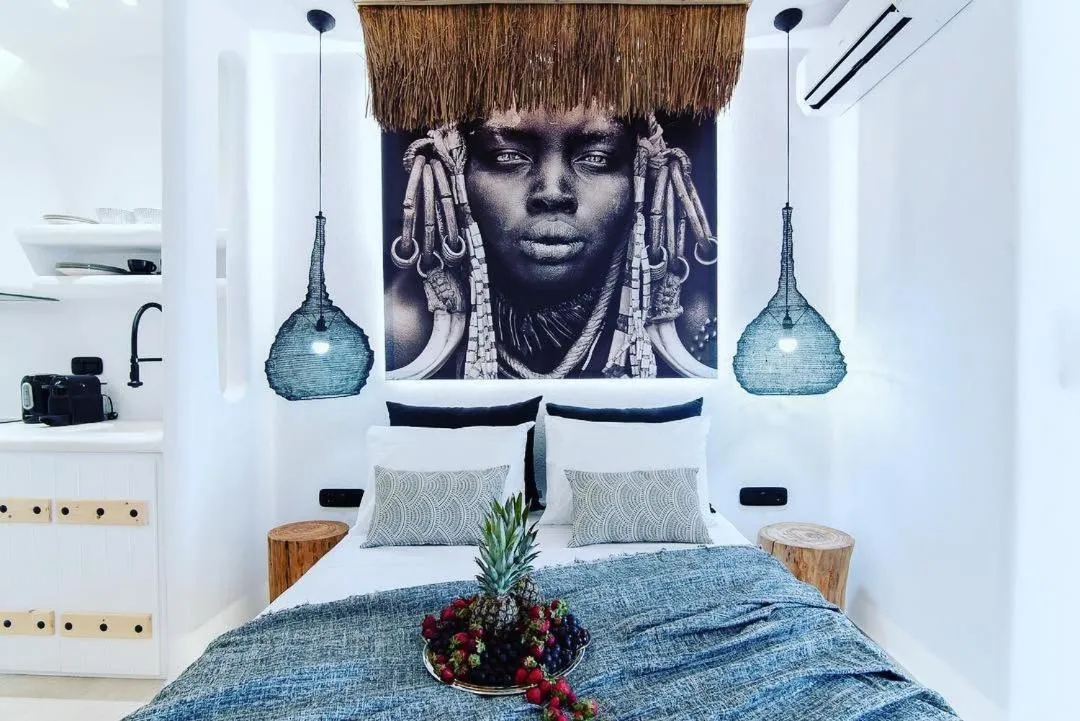 Bed in Portara Seaside Luxury Suites