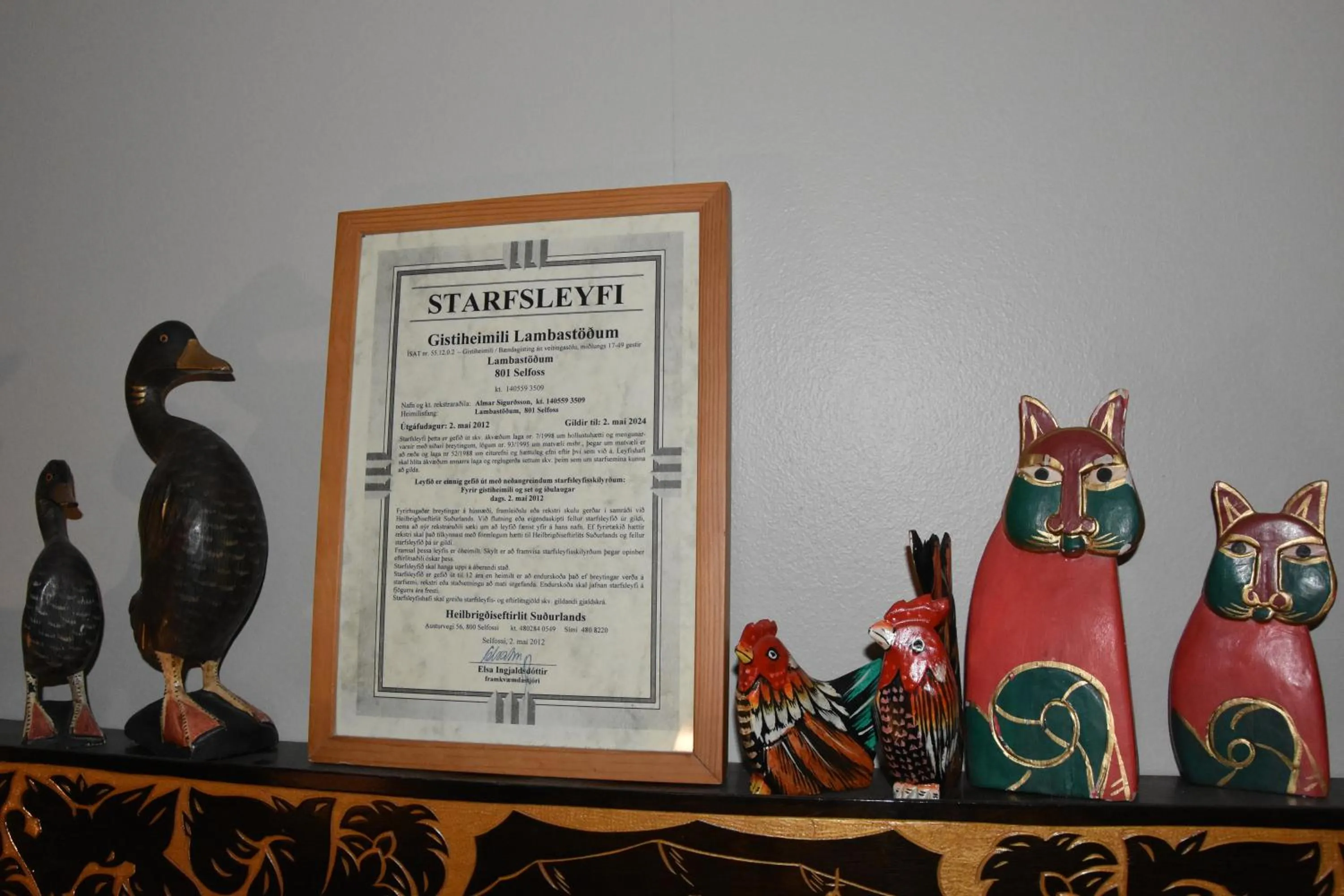 Logo/Certificate/Sign in Lambastadir Guesthouse