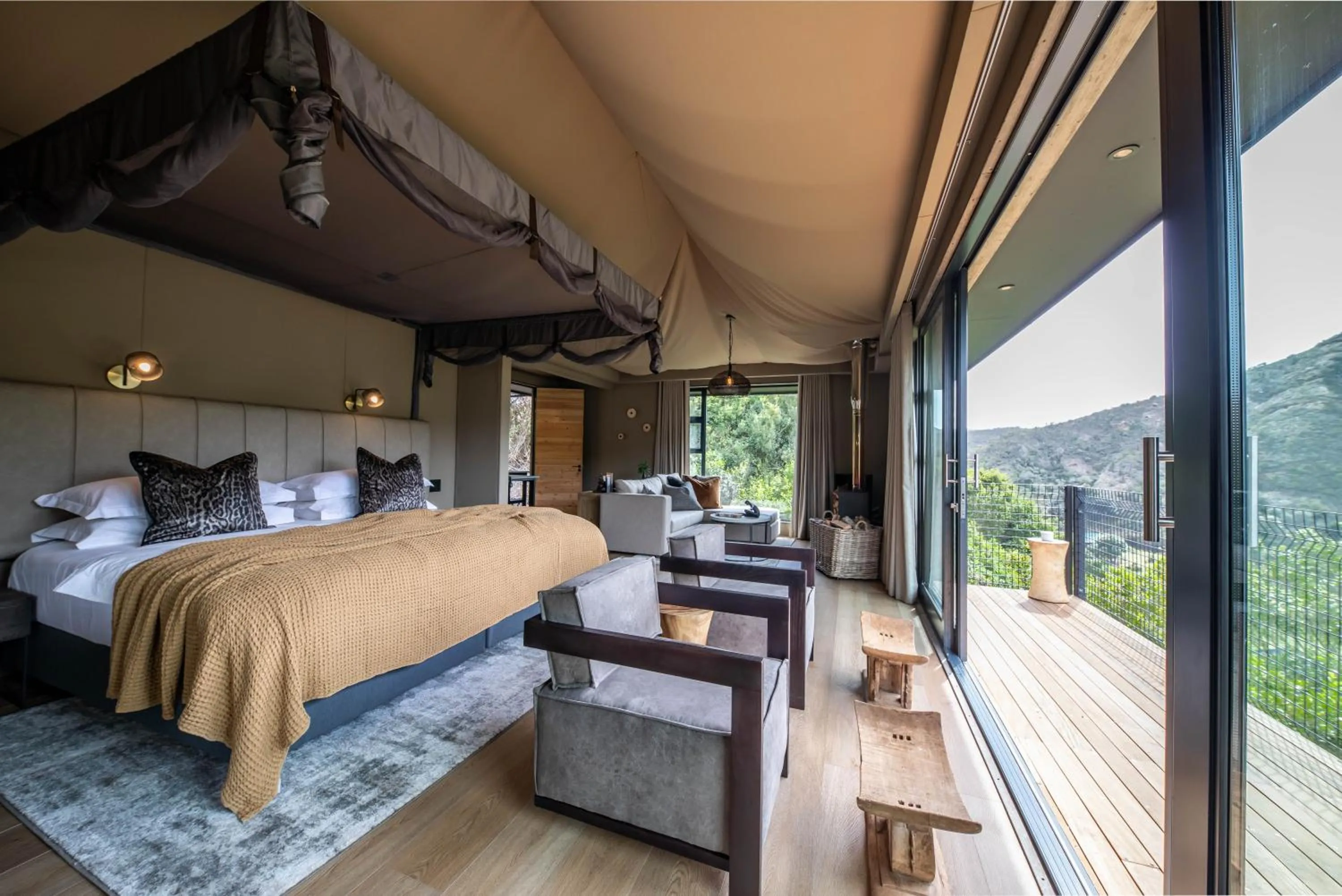 Bedroom, Bed in Botlierskop Tented Lodge