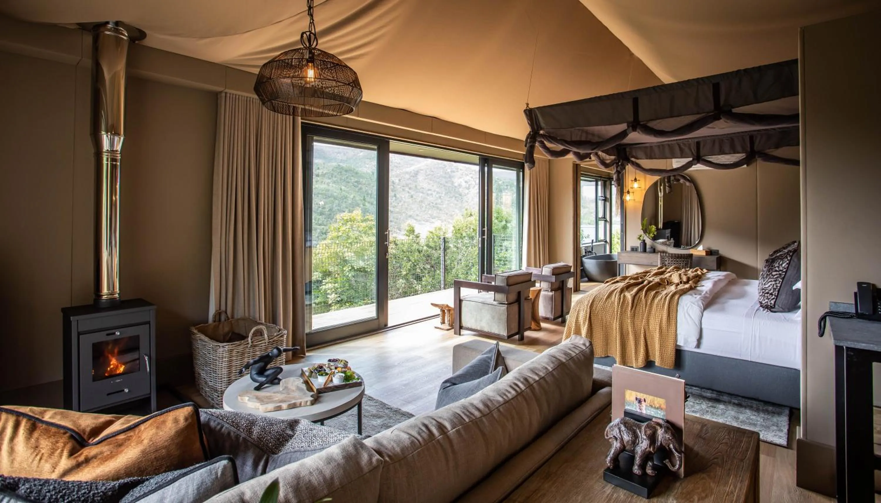 Bedroom, Bed in Botlierskop Tented Lodge