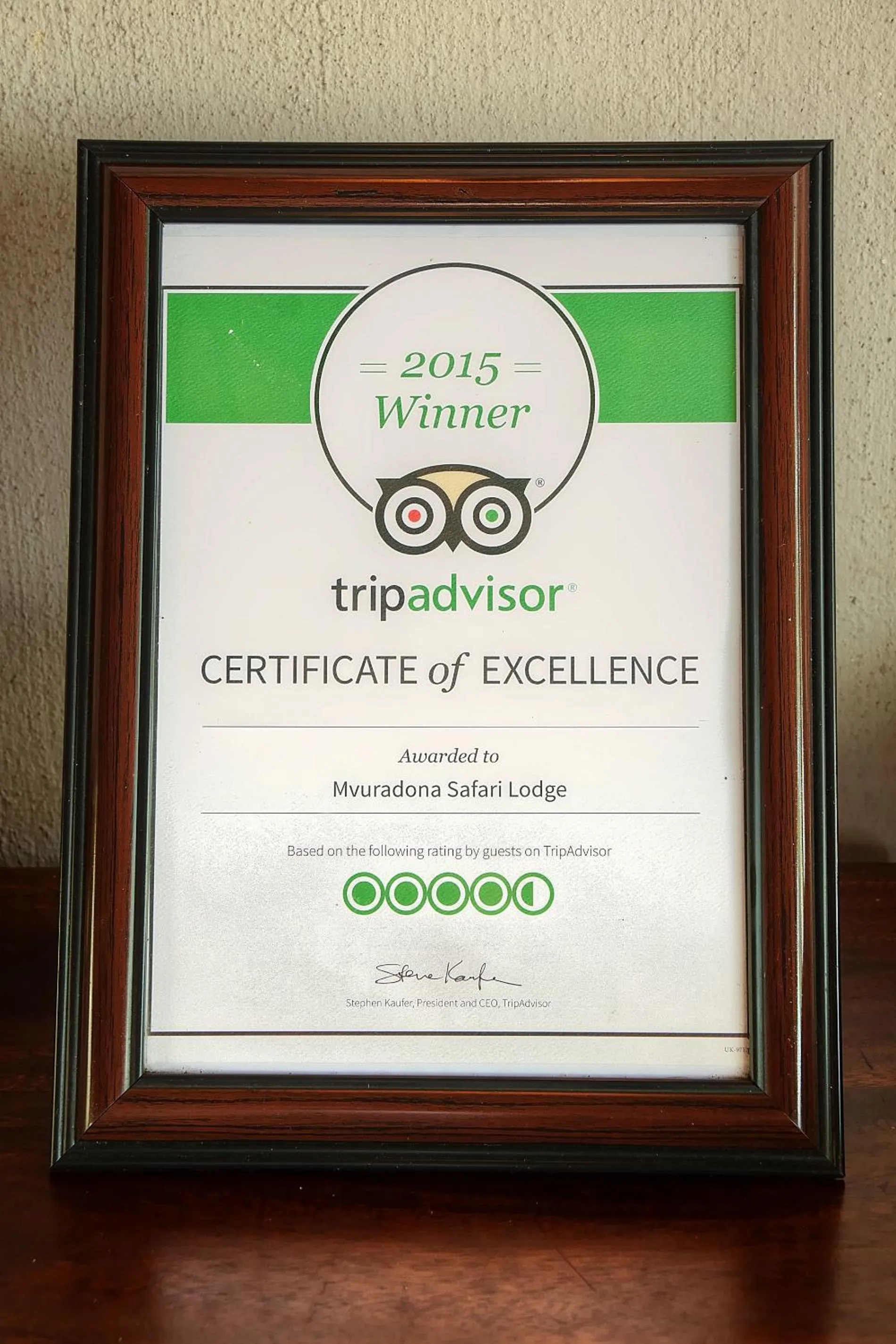 Certificate/Award in Mvuradona Safari Lodge