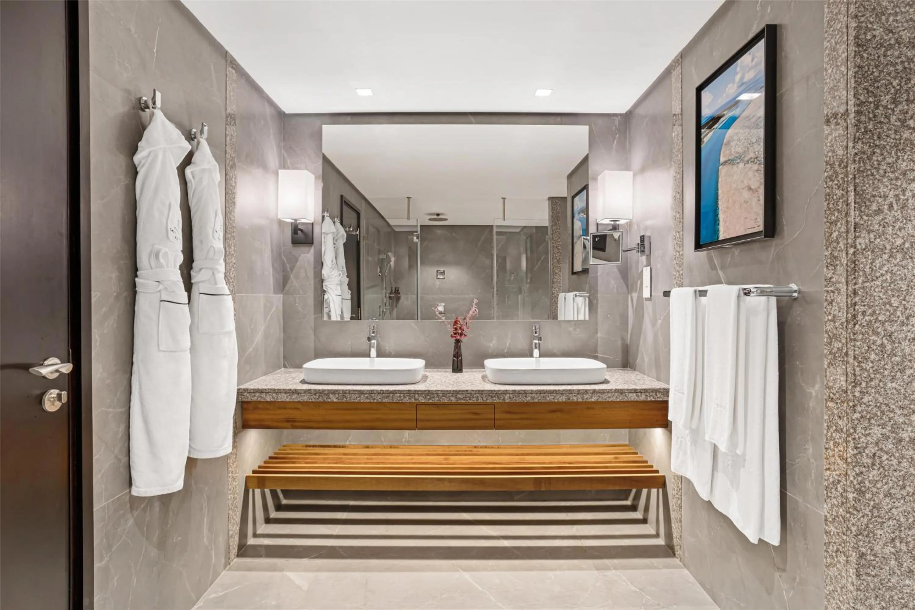 Bathroom, Bed in Kempinski Seychelles Resort