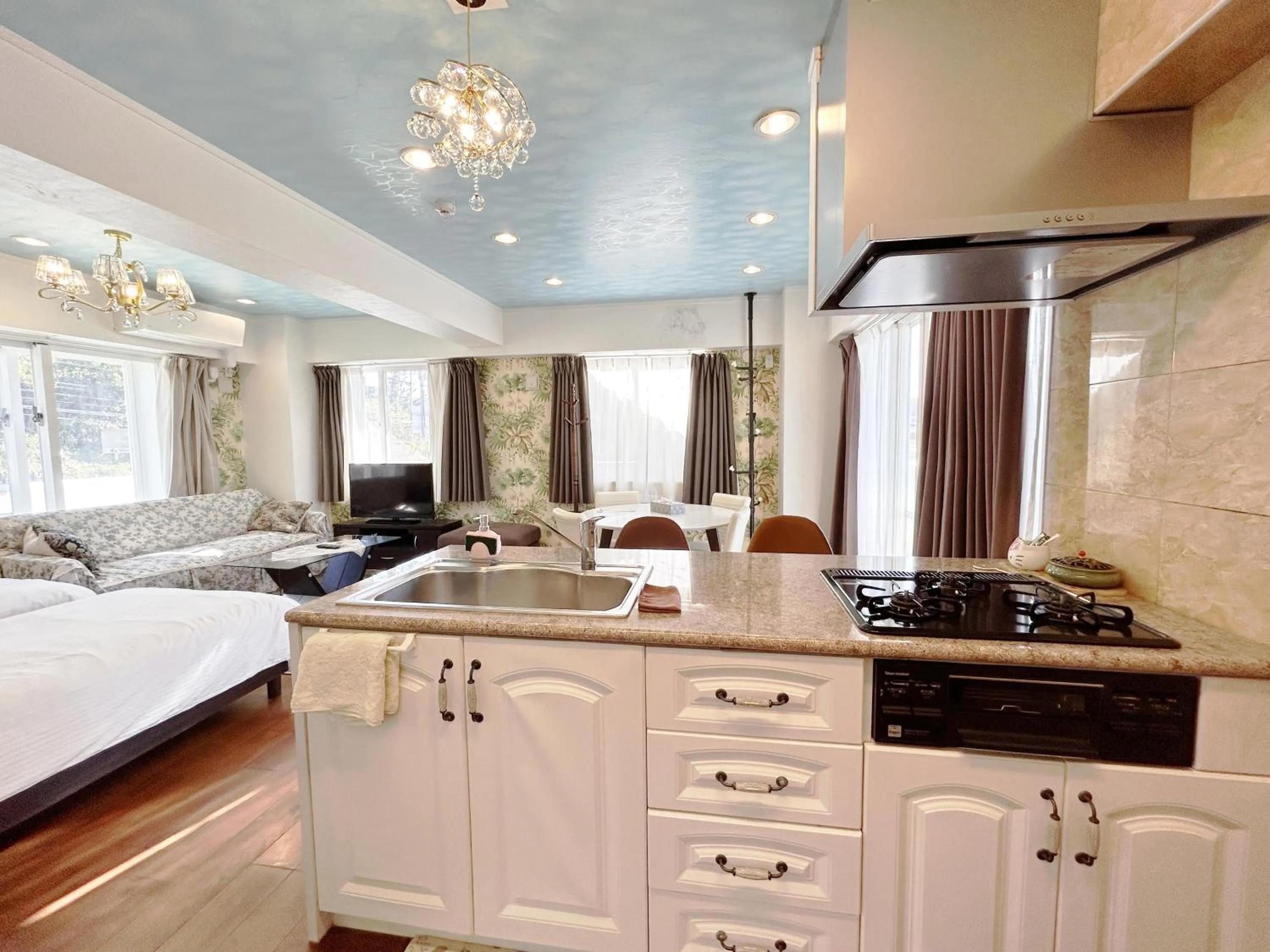 kitchen, Bed in Ocean Villa Tin Gala