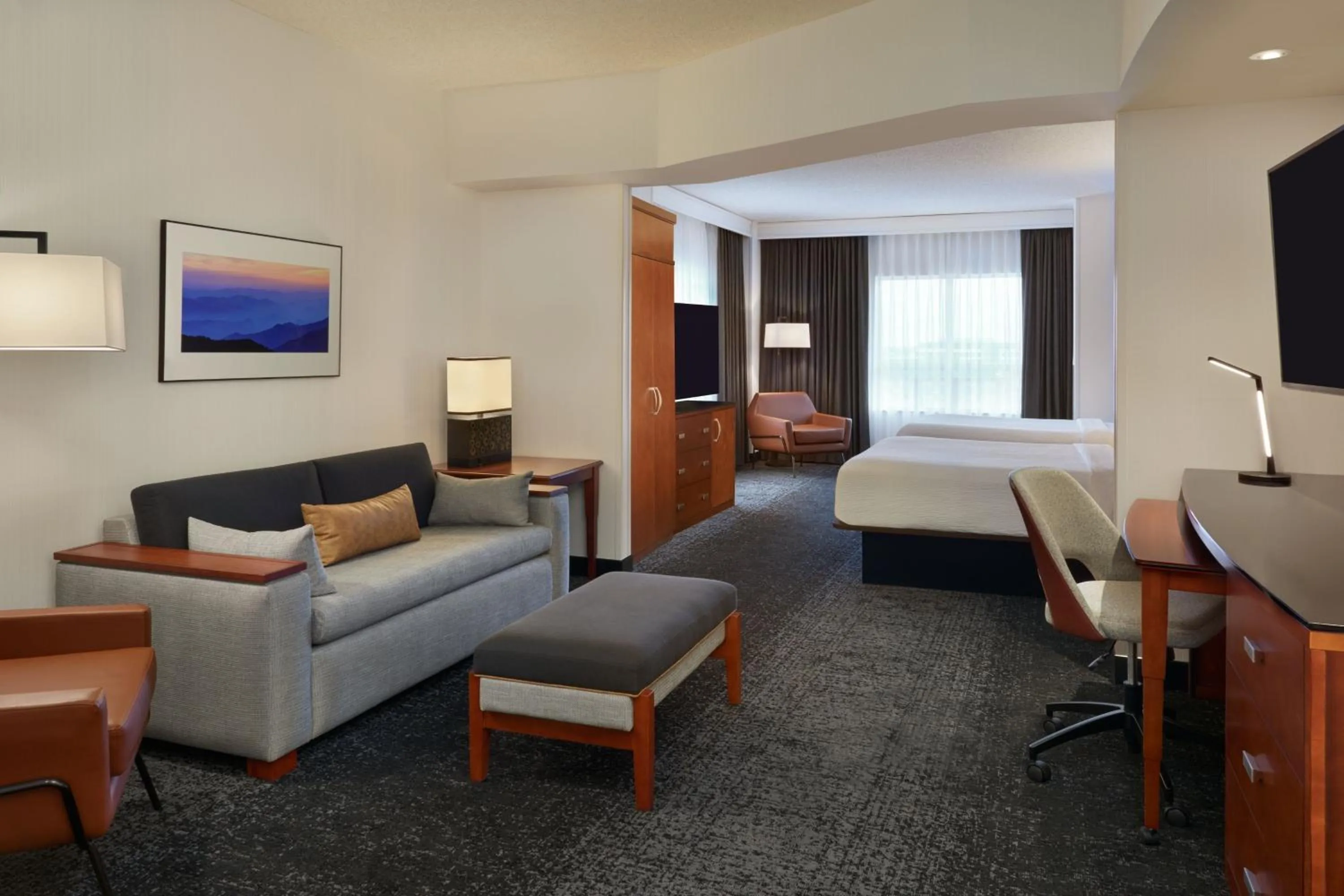 Living room, Bed in Courtyard by Marriott Calgary Airport