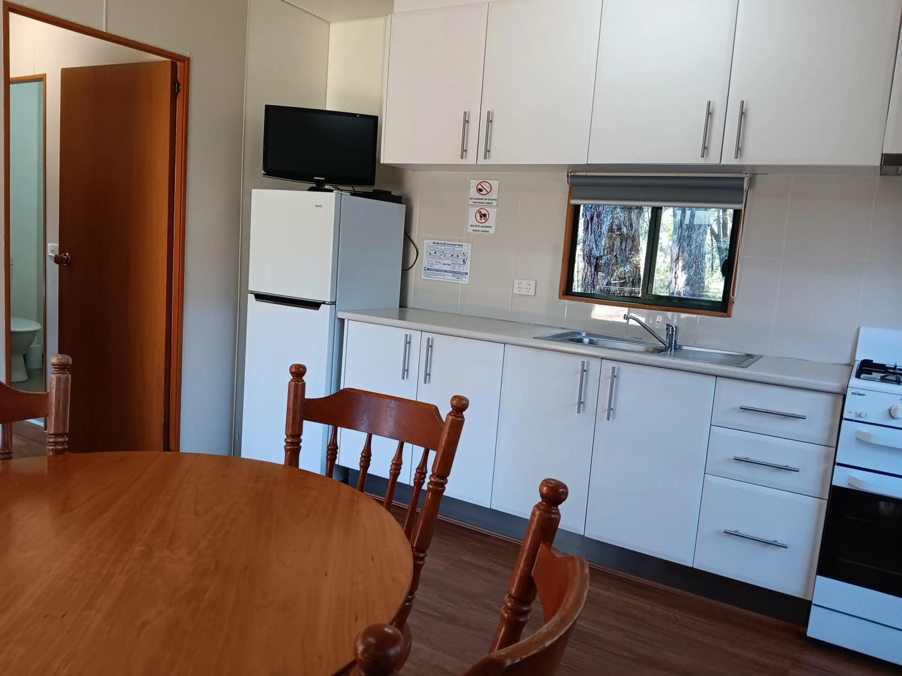 Living room in Mallacoota's Shady Gully Caravan Park