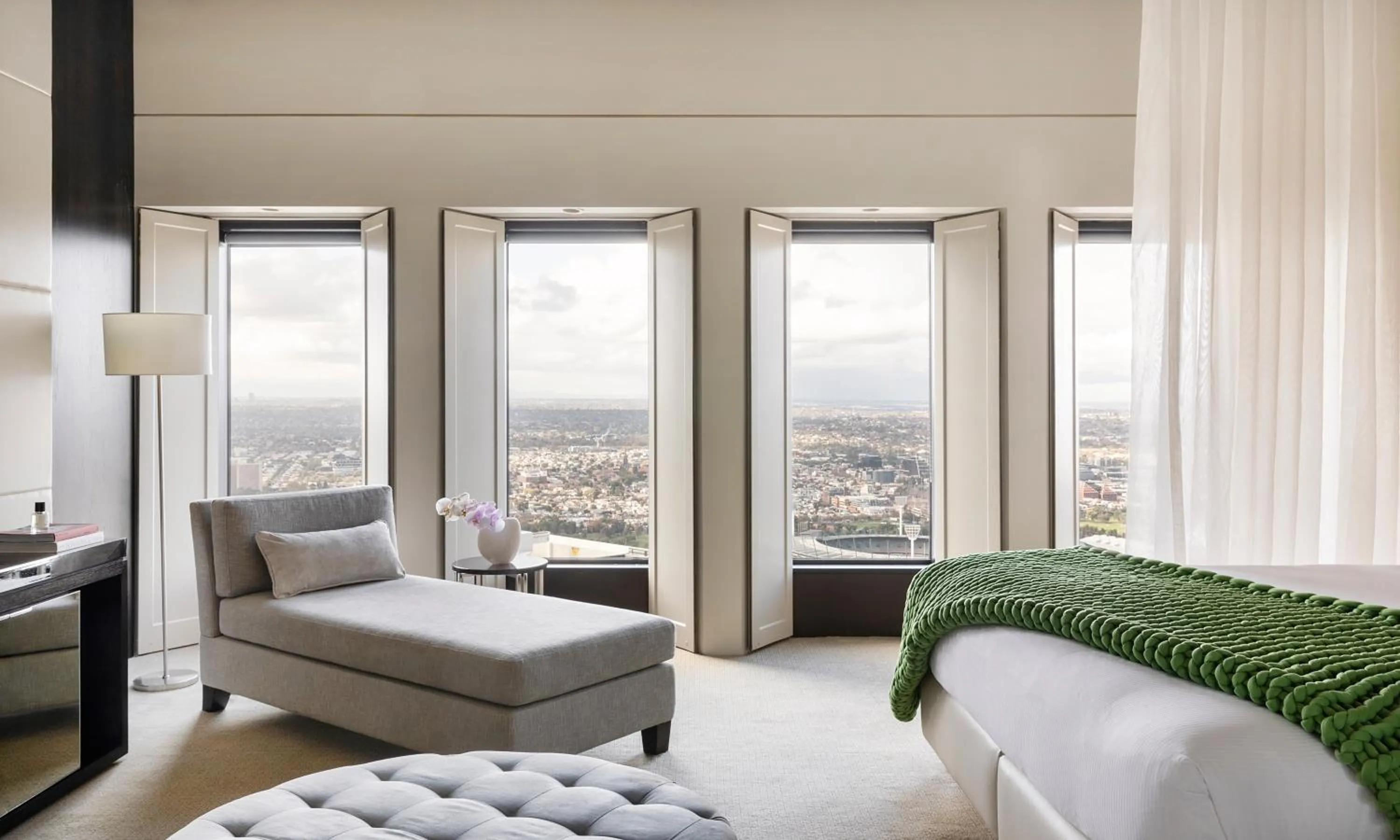 Seating area, Bed in Sofitel Melbourne On Collins