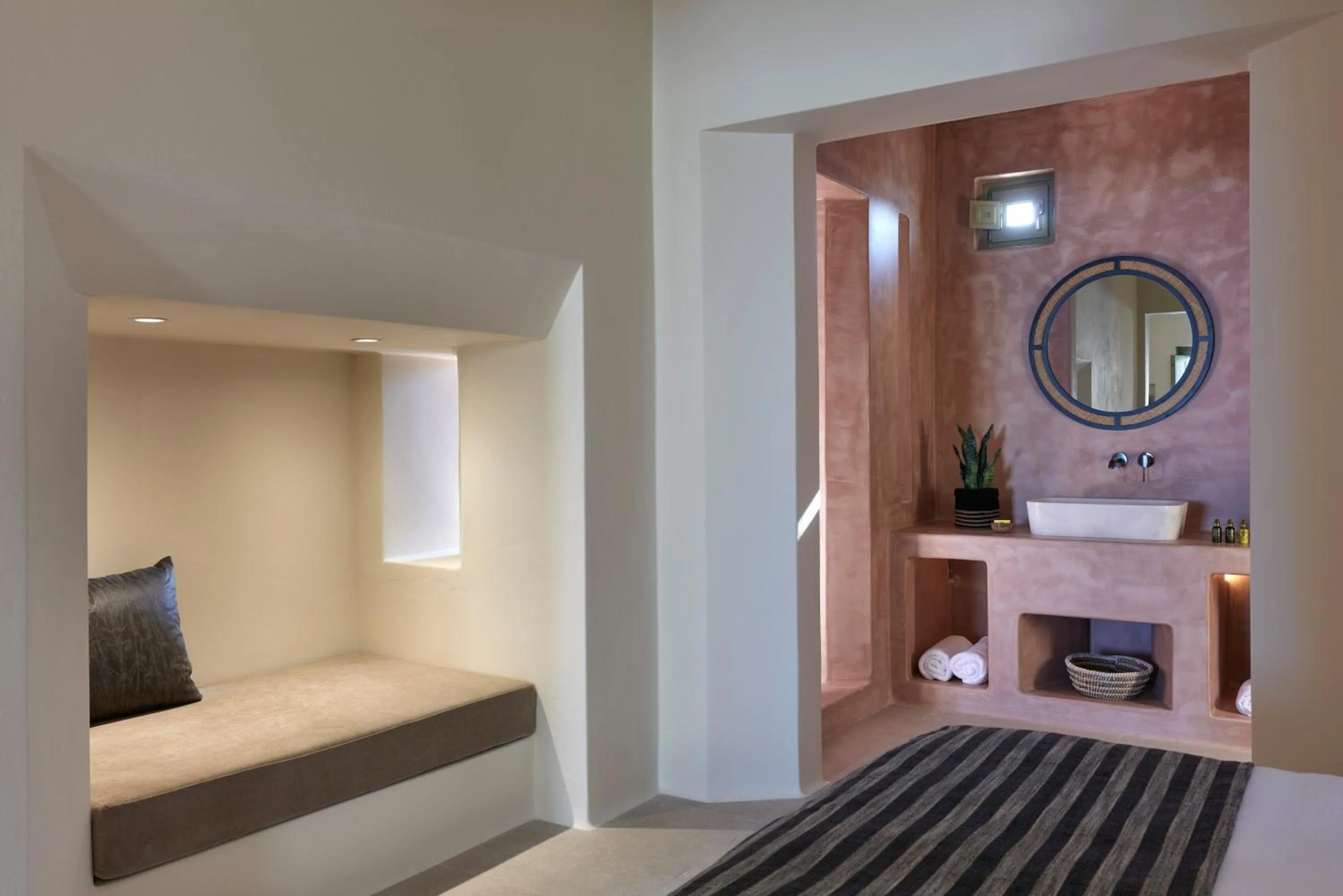 Bathroom, Bed in Aeon Suites - Adults Only
