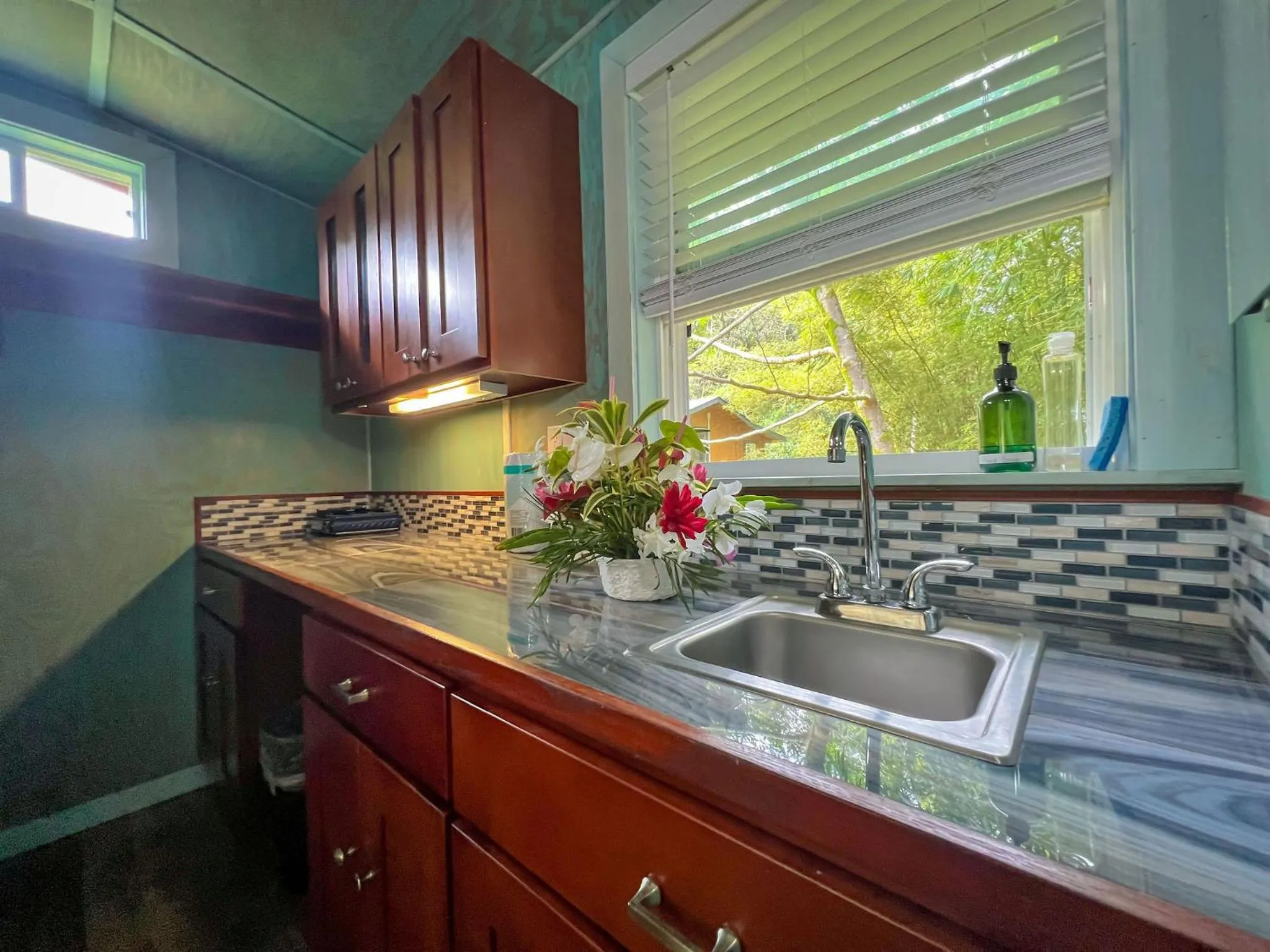 Kitchen or kitchenette in Hawaiian Sanctuary Eco Retreat Center