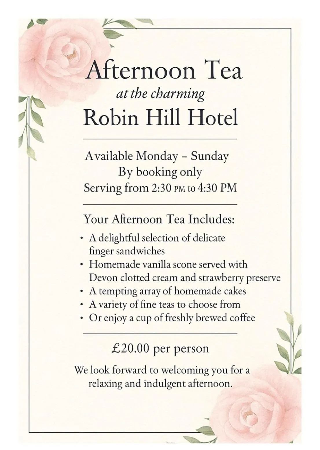 Food and drinks in The Robin Hill