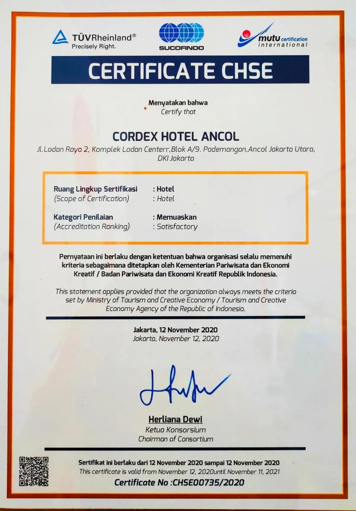 Logo/Certificate/Sign in Cordex Hotel Ancol