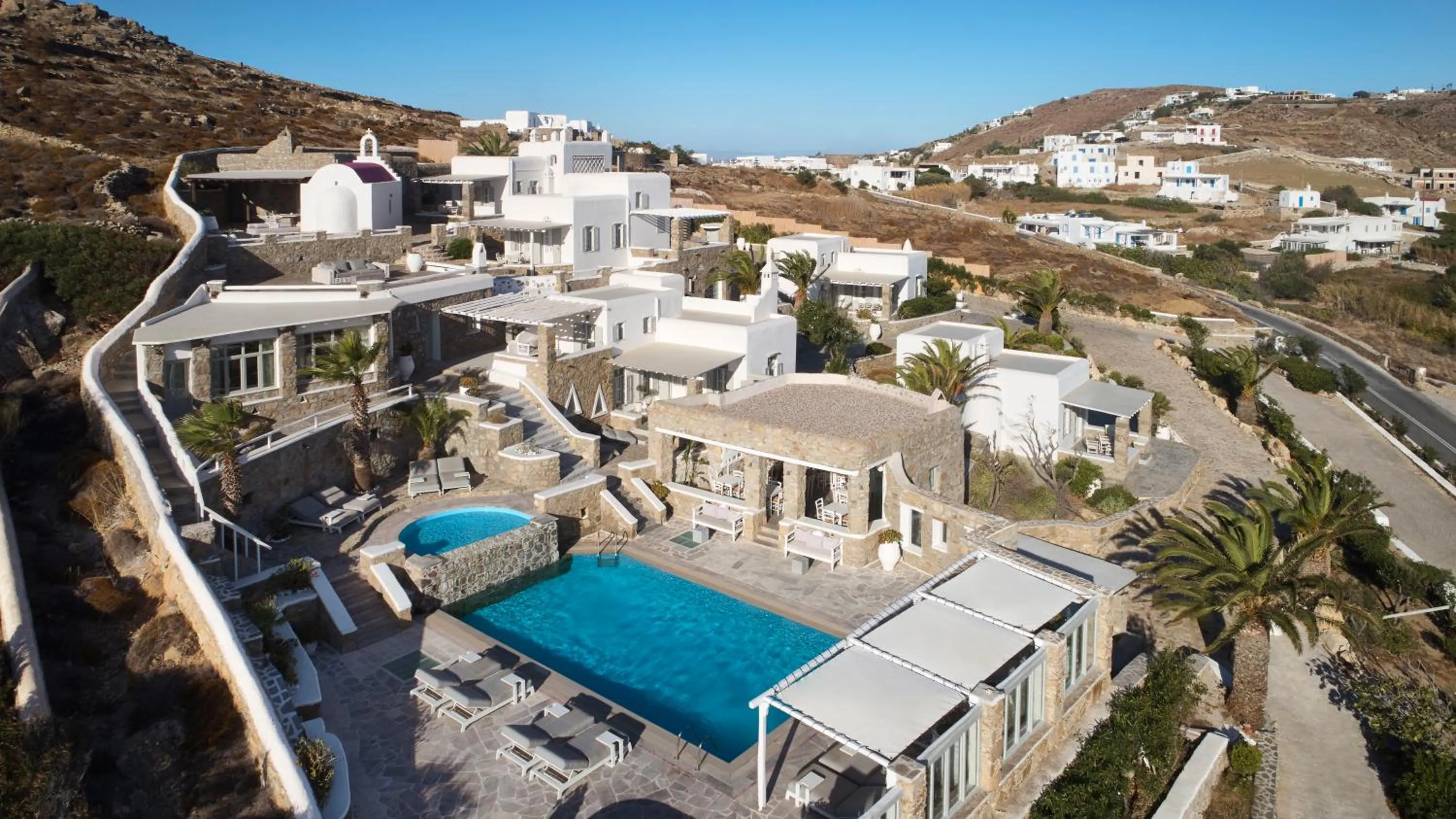 Bird's eye view in Kallos of Mykonos - previous Leonis Summer Houses