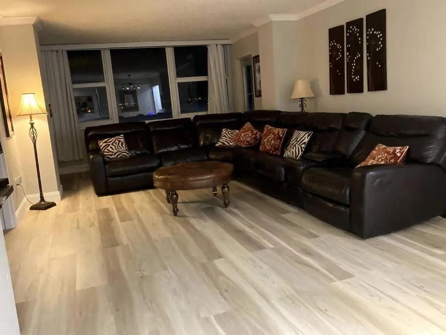 Living room in Oceanview on SAND located in Ocean Manor Resort Fort Lauderdale Beach 2 bed 2 bath spacious corner unit partial ocean view