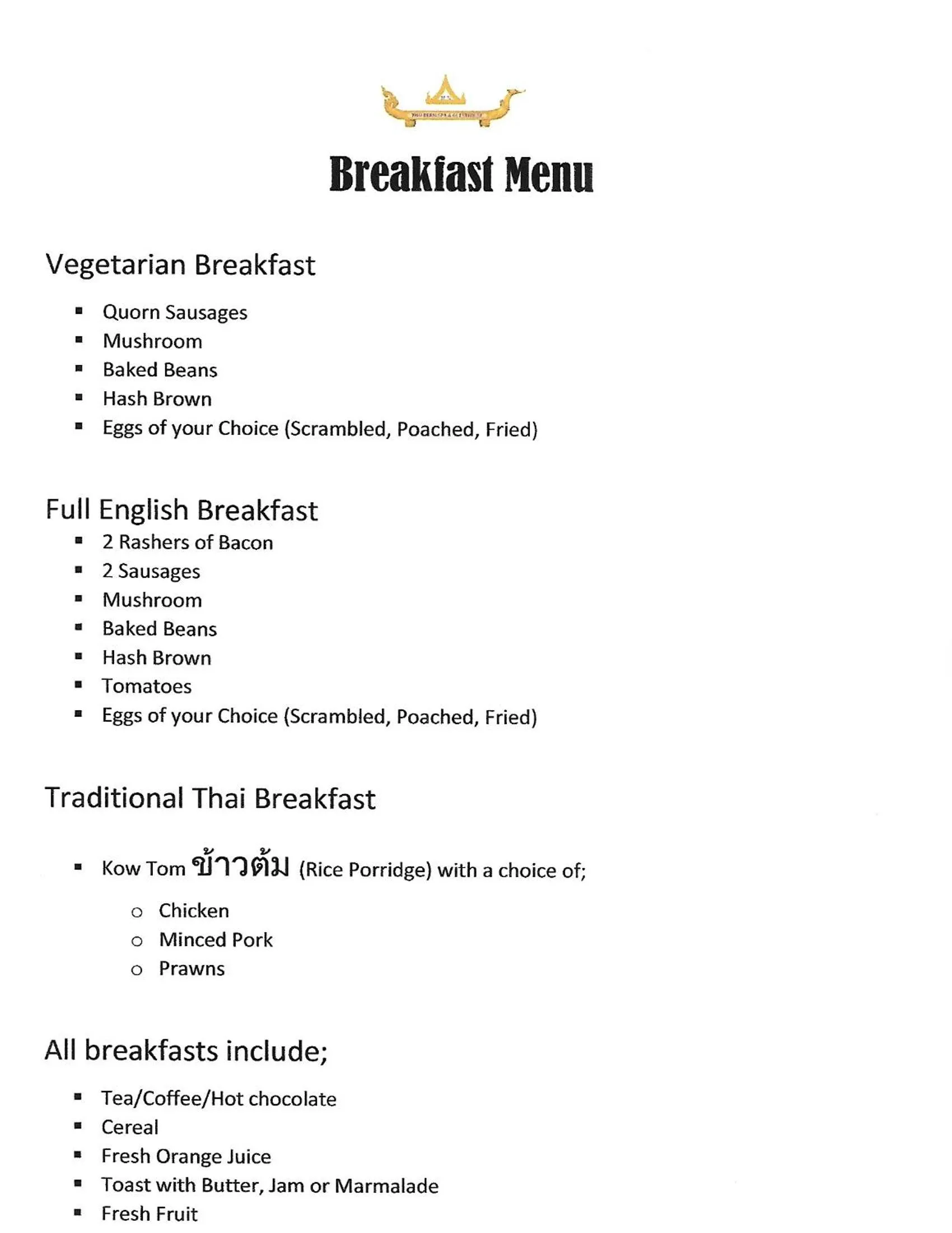 Breakfast in Loughborough Grange Guesthouse & Spa Treatments