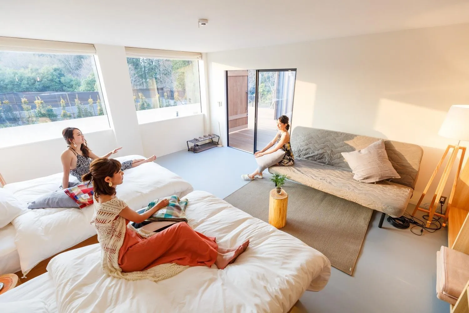 group of guests, Bed in Mt Fuji View Villa Fujino Kirameki Fujigotemba