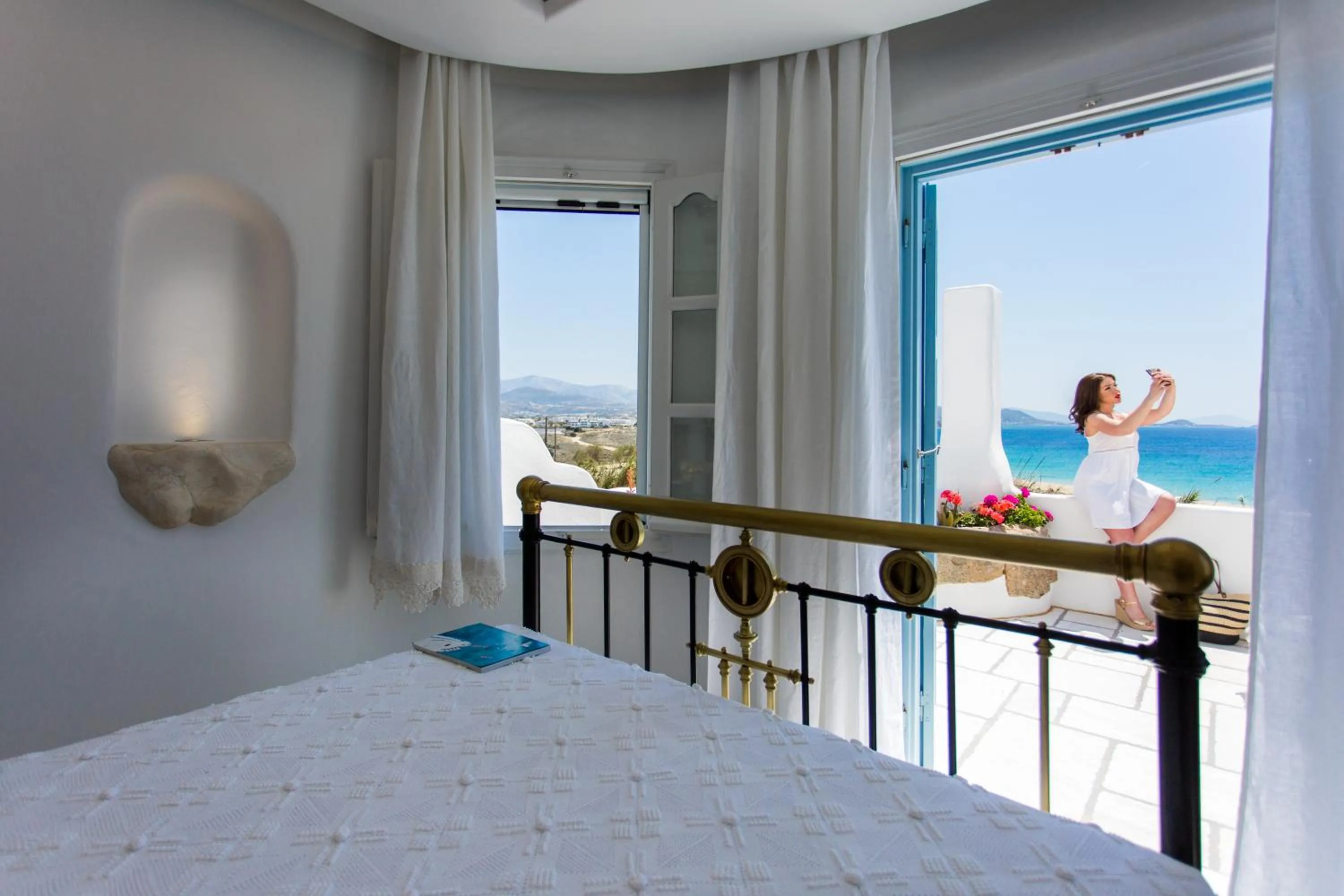 Balcony/Terrace, Bed in Naxian Riviera Exclusive Seafront Suites, Junior Suite