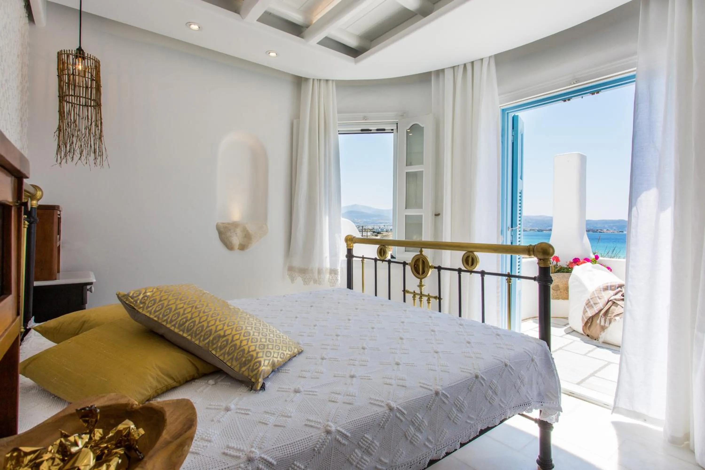 Balcony/Terrace, Bed in Naxian Riviera Exclusive Seafront Suites, Junior Suite