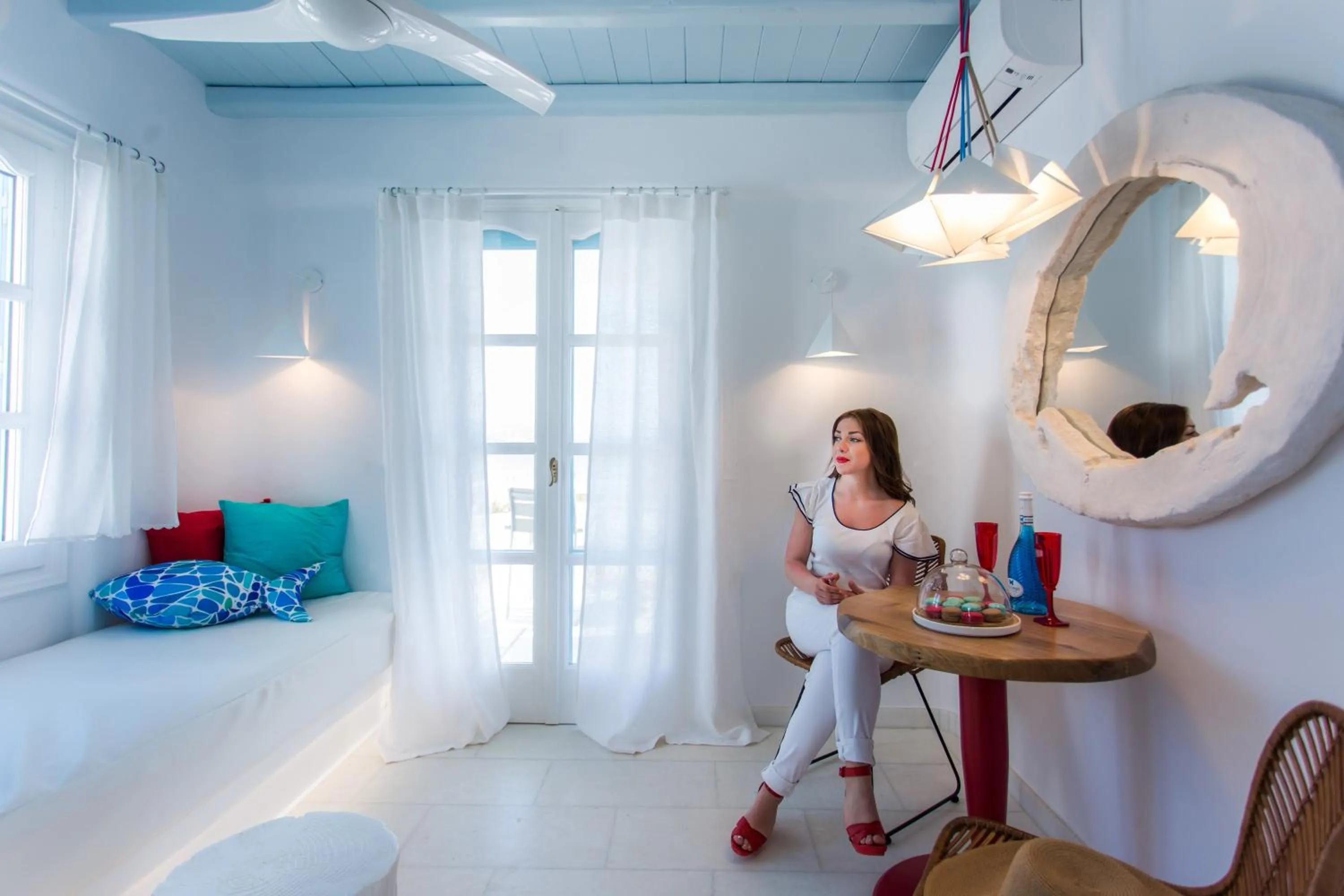 Living room, Bed in Naxian Riviera Exclusive Seafront Suites, Junior Suite
