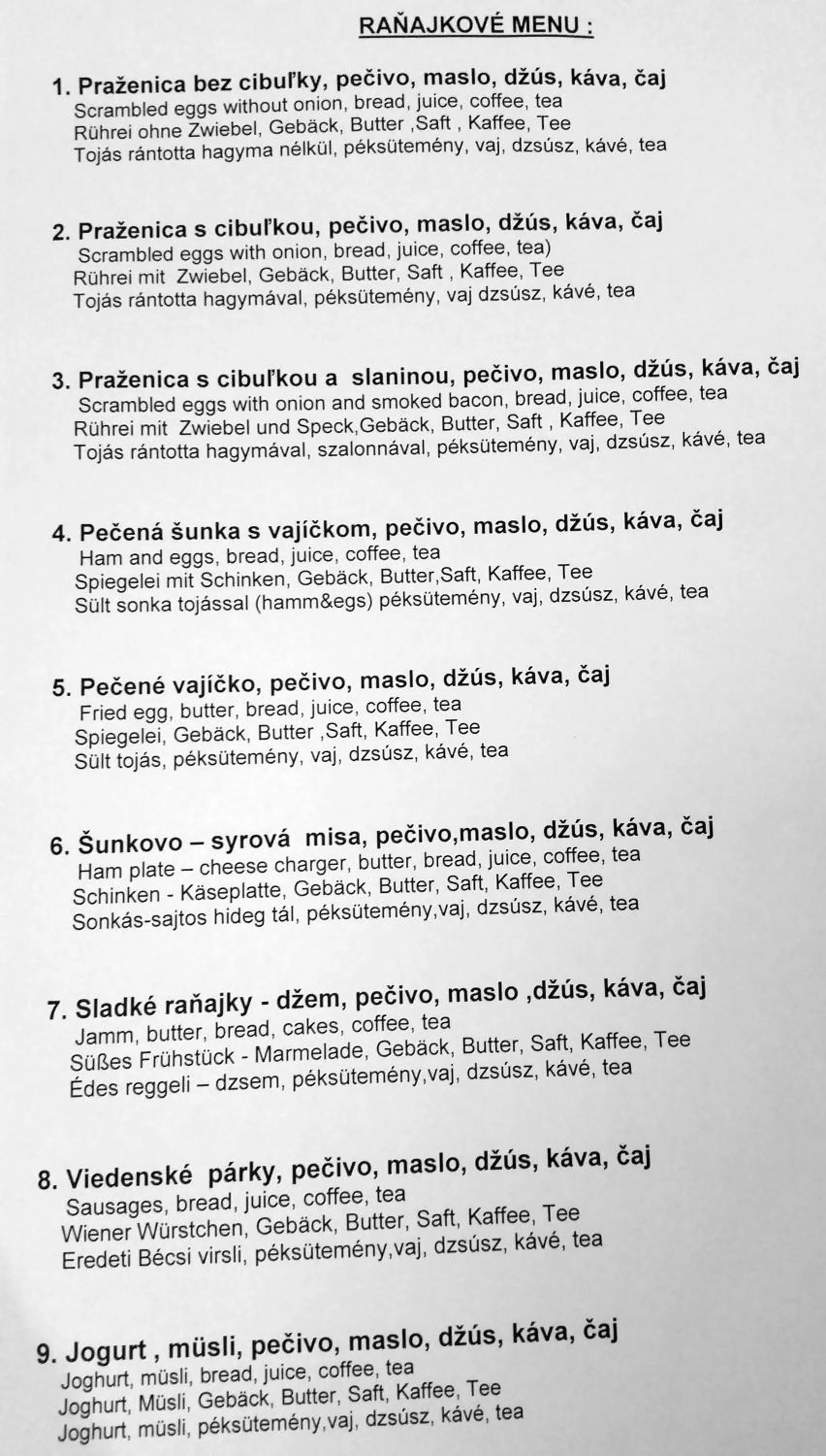 Breakfast in Penzión Zlatý Jeleň