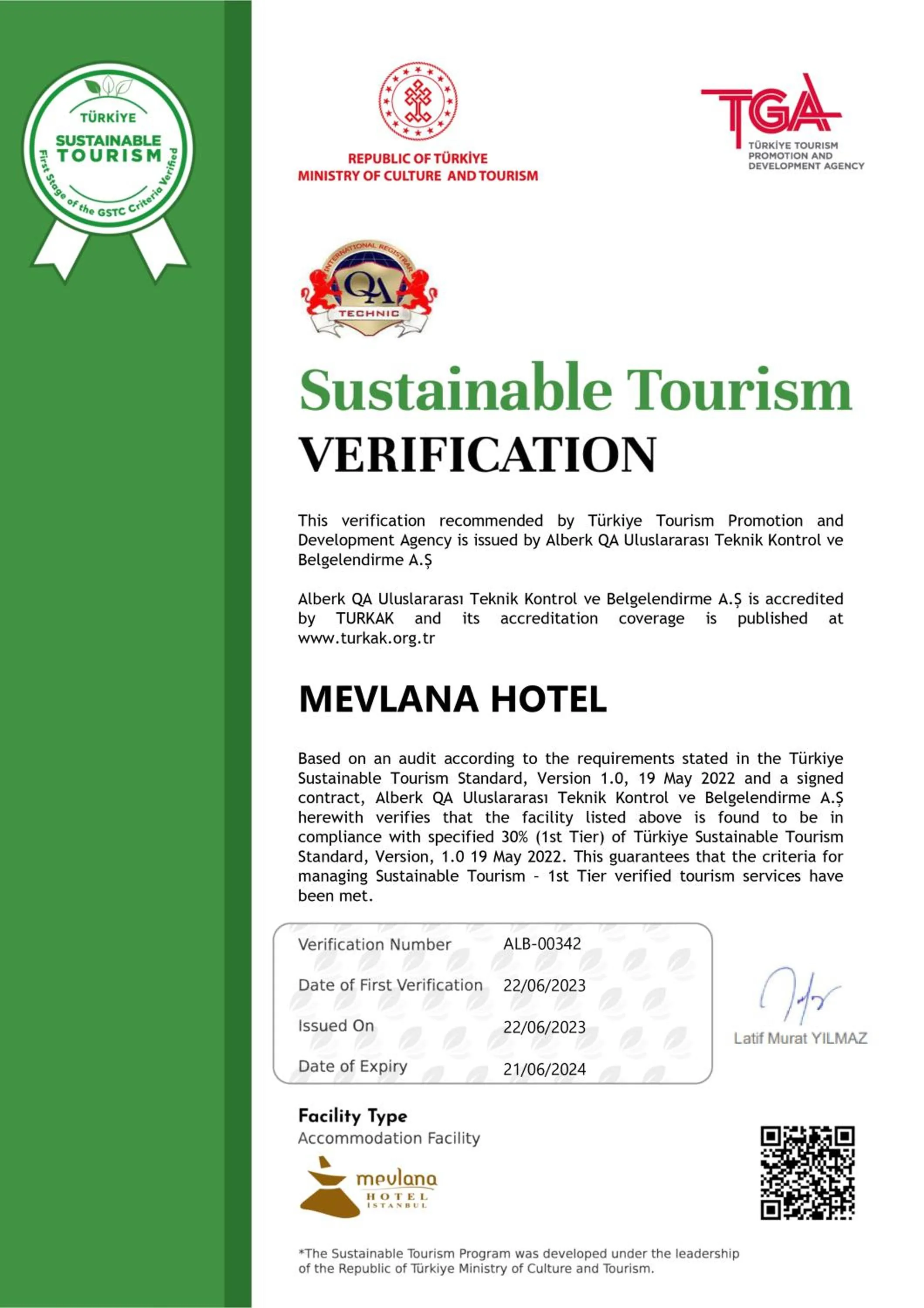 Logo/Certificate/Sign in Mevlana Hotel