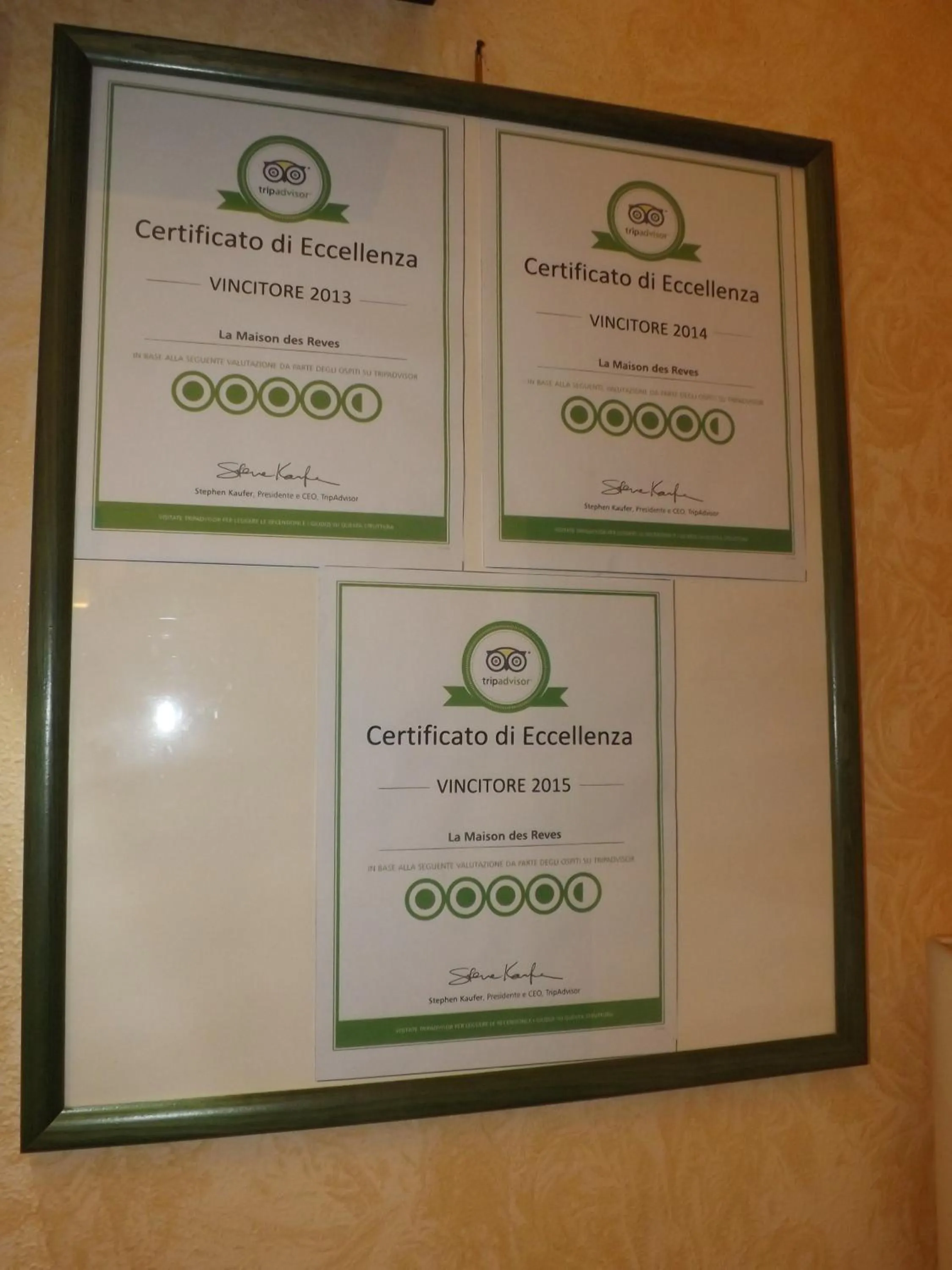 Certificate/Award in La Maison Des Rêves